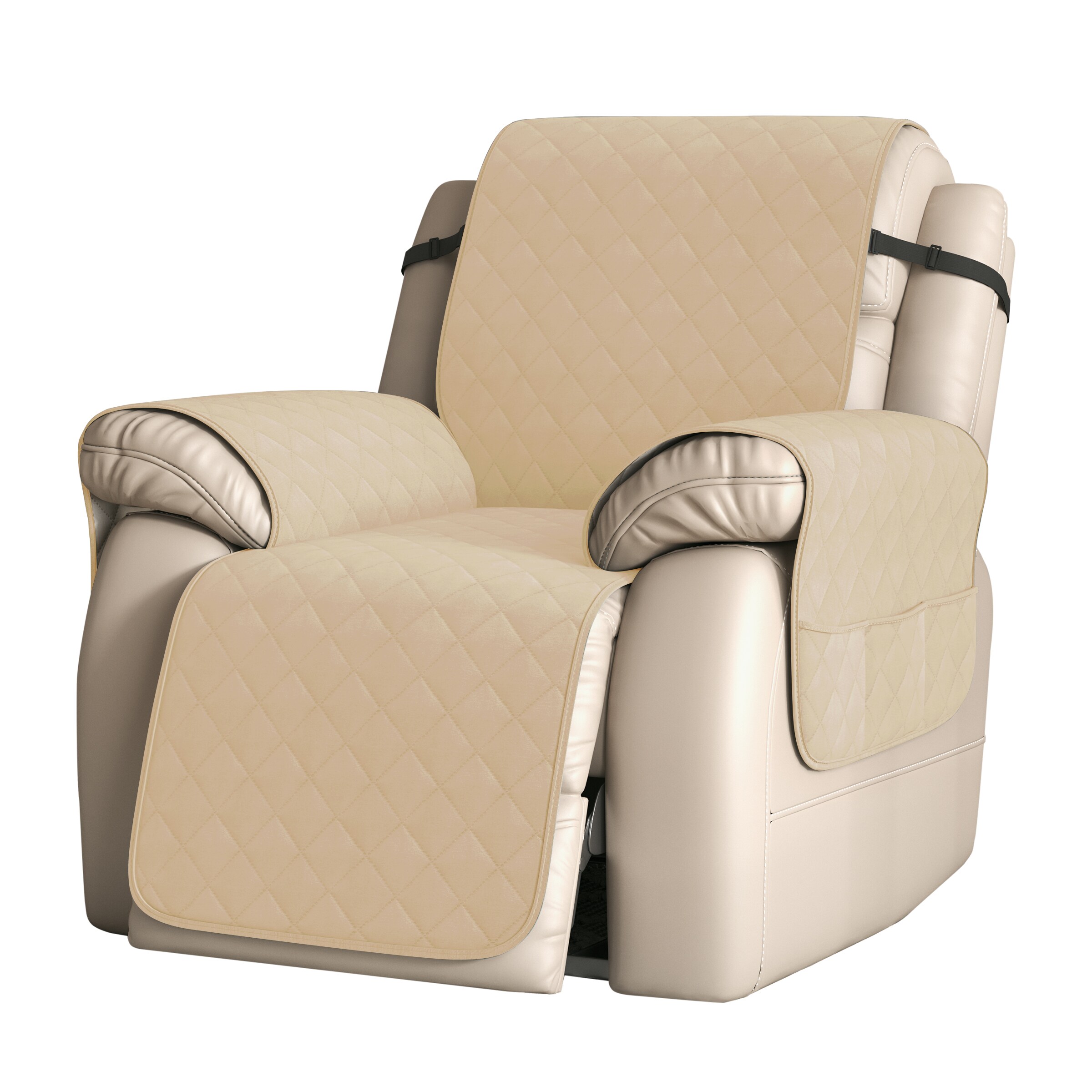 Sand Quilted Stretch Recliner Slipcover with Hook and Loop Closure