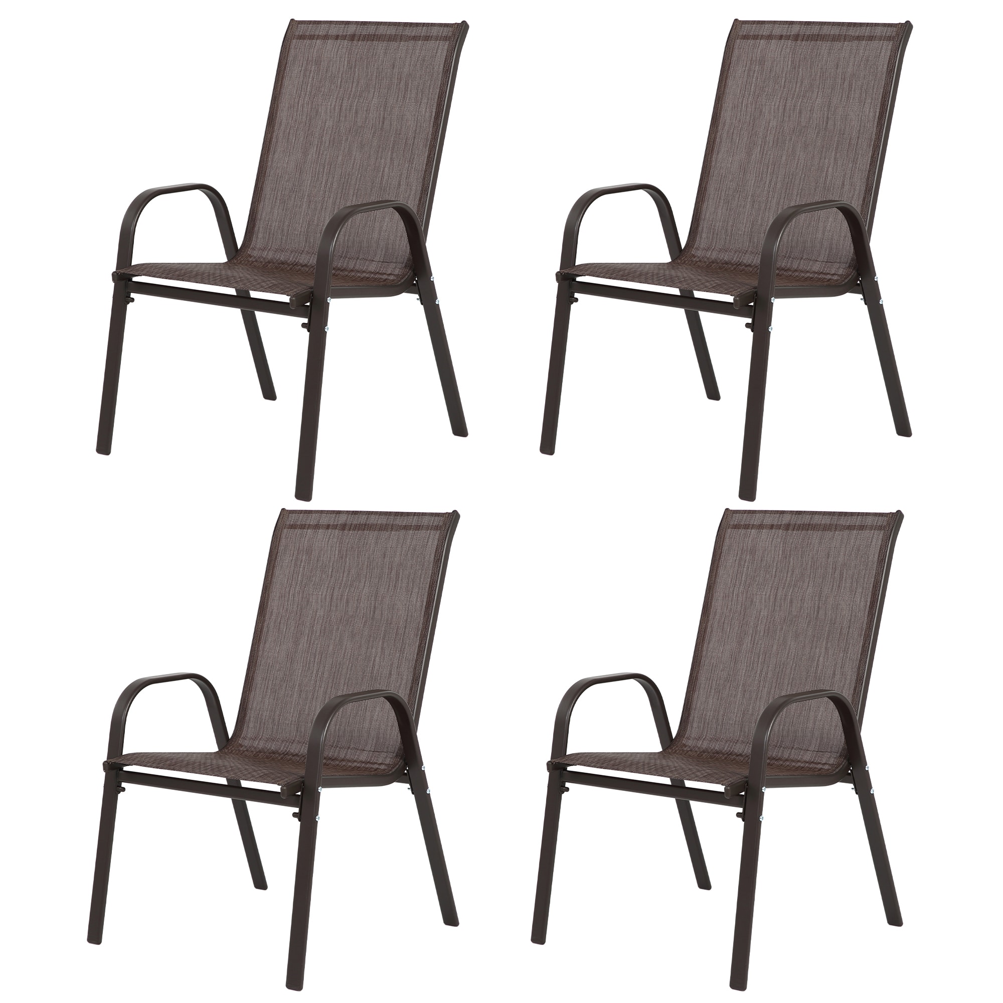 LETILY 48VCQRIP Patio Chairs Set of 4 Brown Steel Frame Stationary Dining Chair with Brown Solid Seat