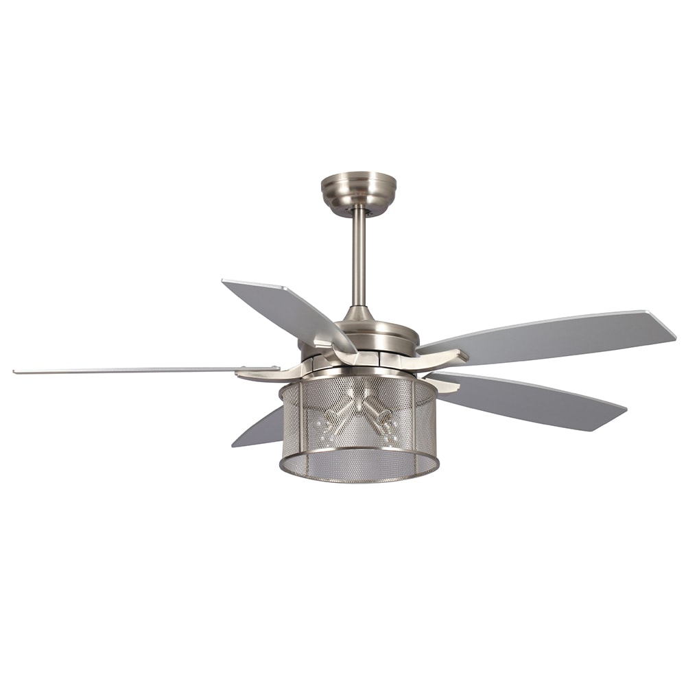 Sunrinx MG39-1-47L 52-Inches Silver with Silver Blades Indoor/Outdoor Downrod mount Standard Ceiling Fan With Light and Remote ( 5 -Blade)