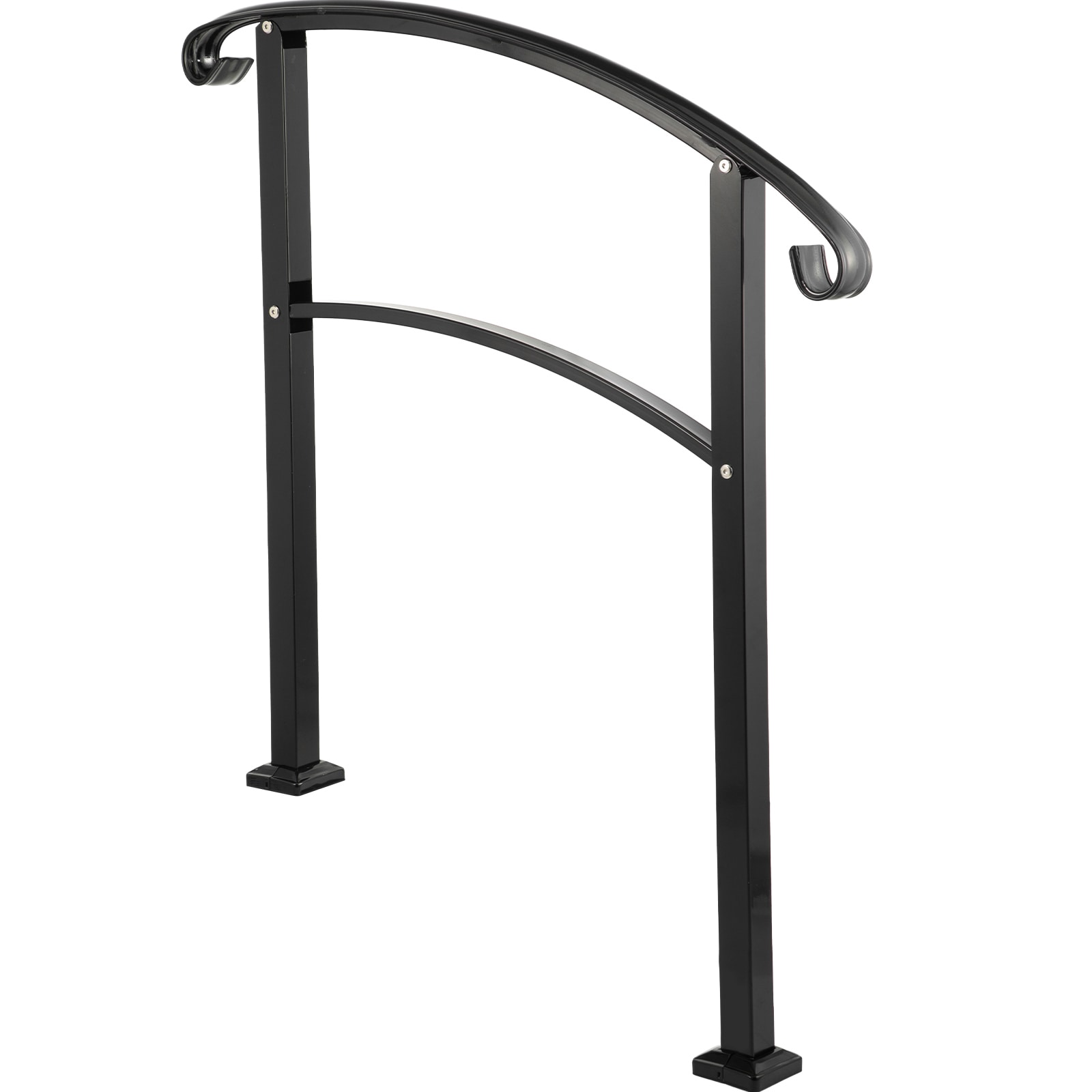 VEVOR SCLTFS3BHSLG00035V0 3-Step Transitional Handrail Fits 1 or 3 Steps Matte Stair Rail Wrought Iron Handrail with Installation Kit Hand Rails for Outdoor Steps (Unadjustable) (Black)