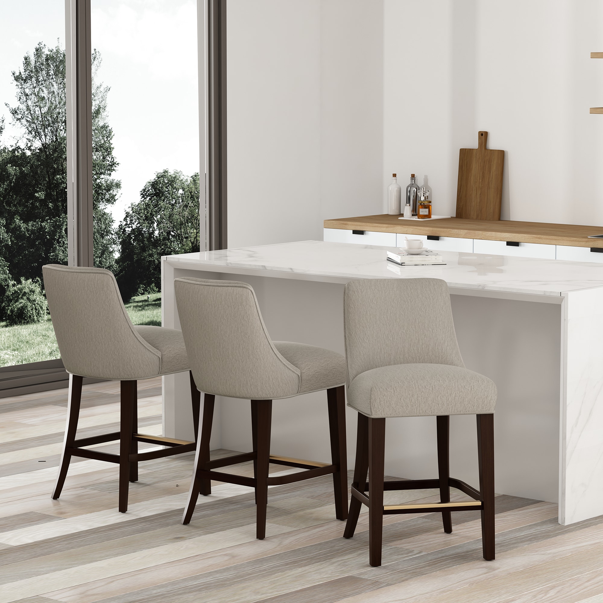 Manhattan Comfort 3-CS024-TP Beever 3 -Set Grey 27.4-in H Counter height Square seat Upholstered Wood Bar Stool and Back