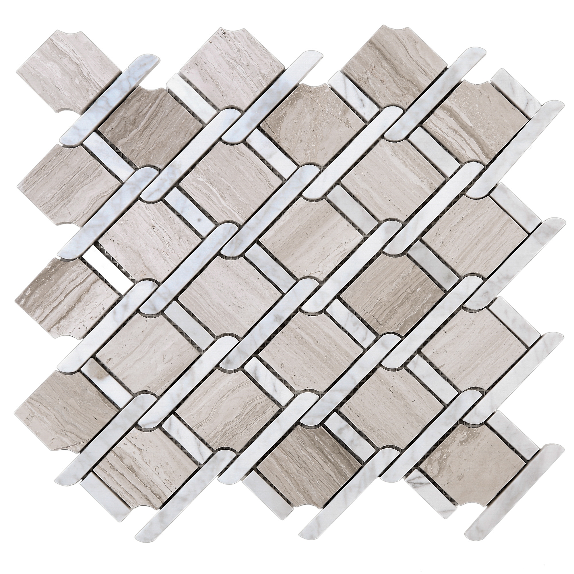 Essential Tile Woodra Beige 12.01-in x 12.01-in Polished Geometric Marble Mosaic Tile ( 10.1-sq ft Carton ) #LO-WOBE-5