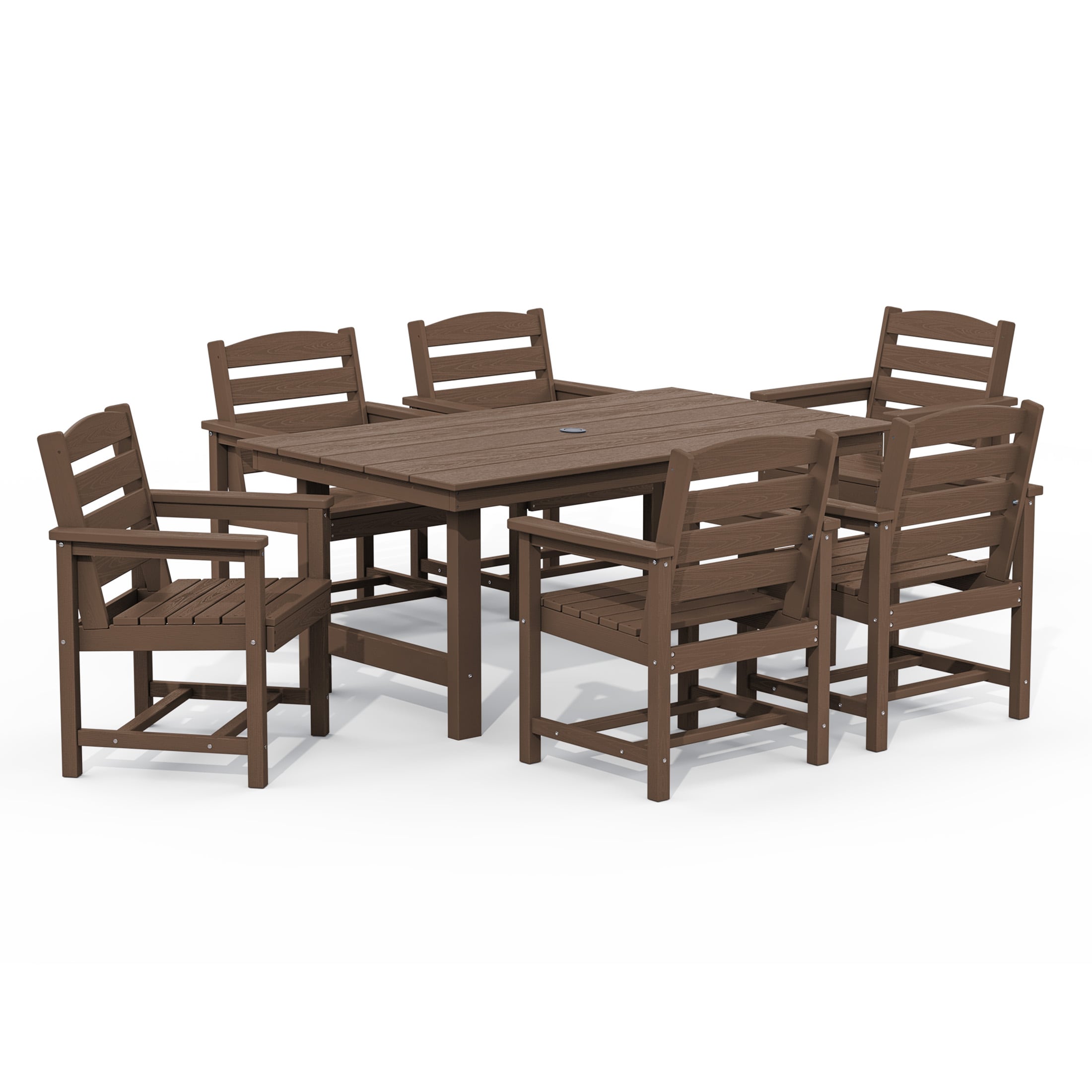 JEAREY PEJYCZY07-BN 7-Pieces HDPE Dining Set 7 -Piece Brown Patio Dining Set Plastic Rectangle Table with 6 Stackable Stationary Chairs