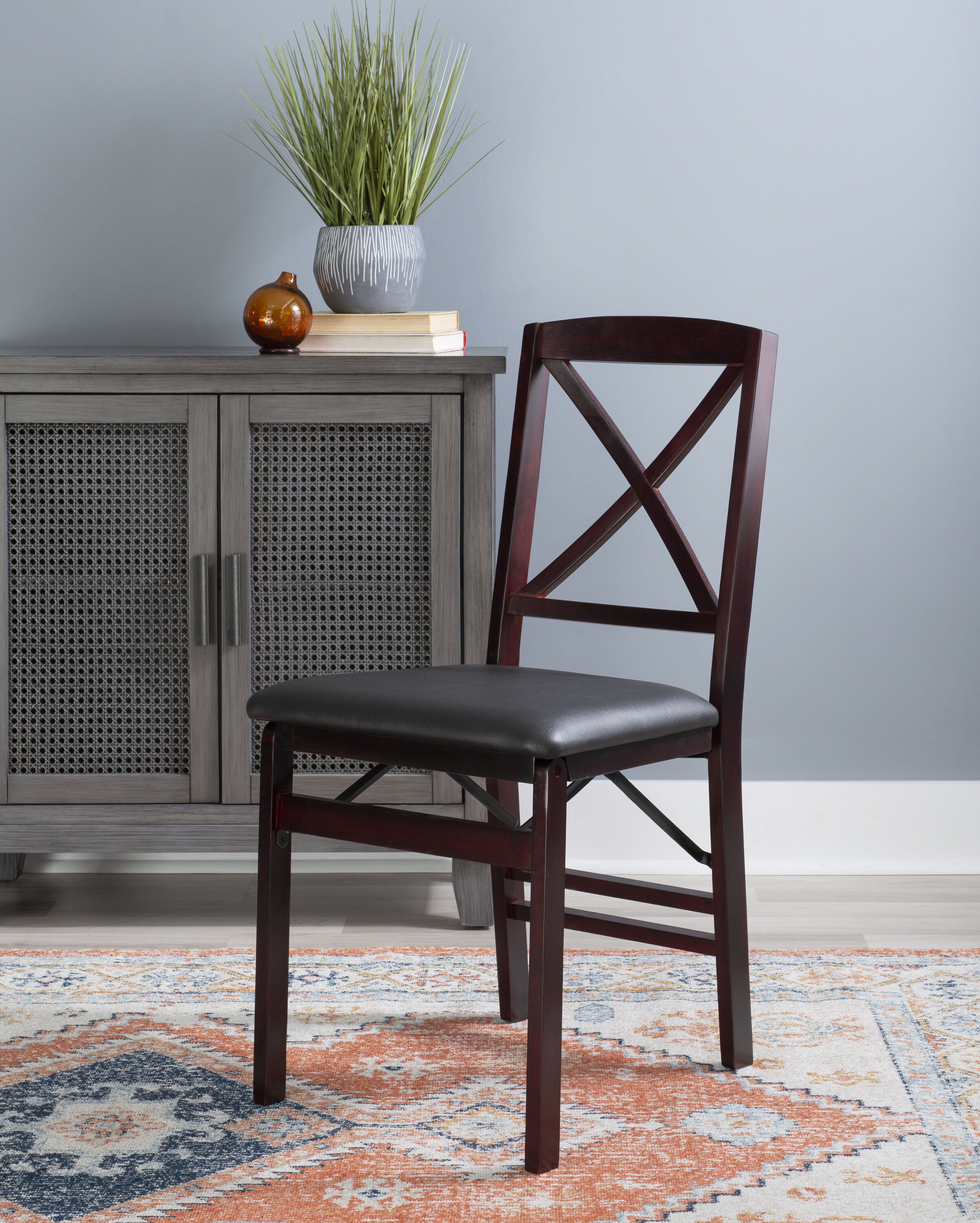 Brown Faux Leather High Cross Back Side Chair Set
