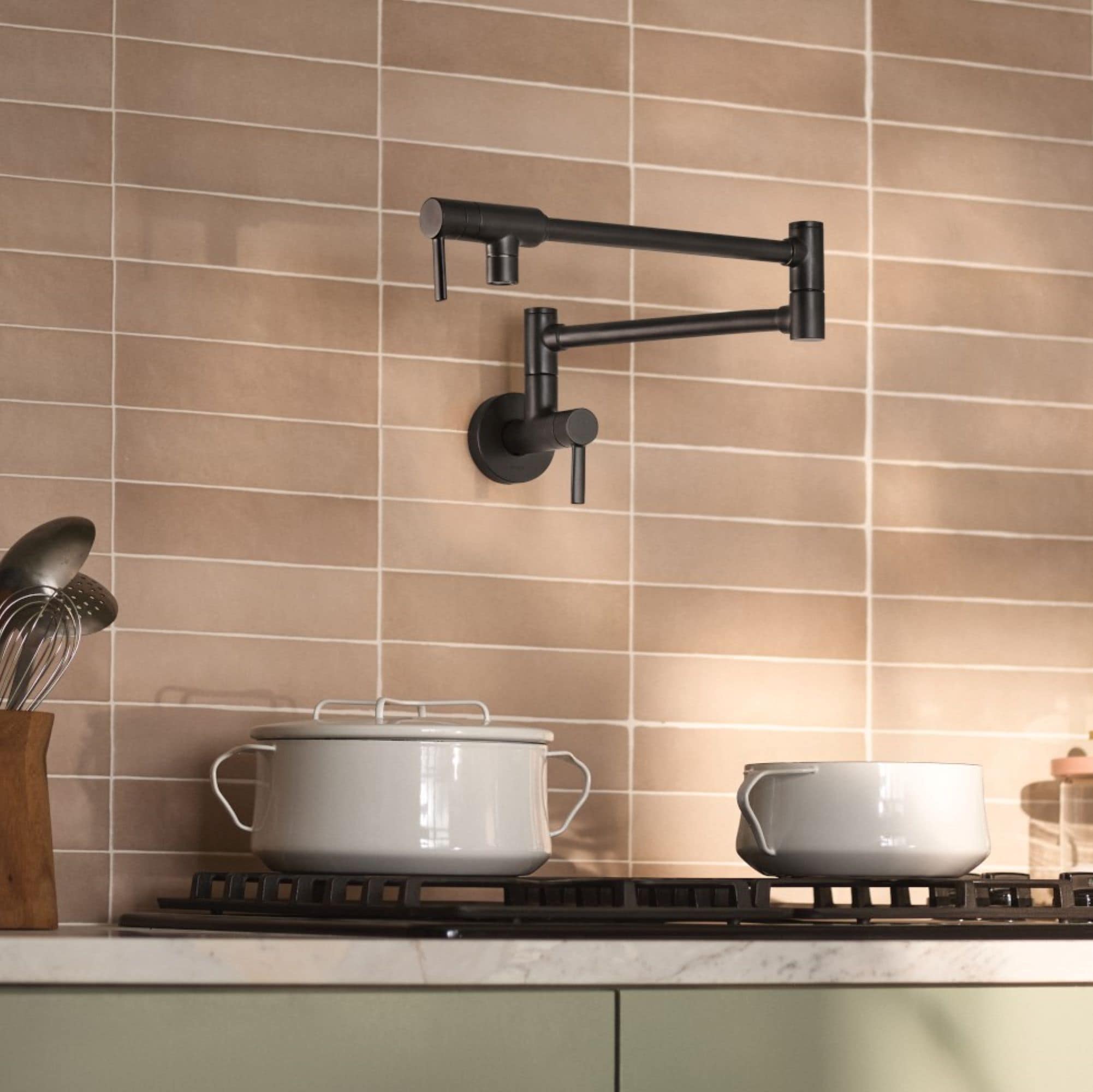Moen S665BL Modern Matte Black Double Handle Wall-mount Pot Filler Kitchen Faucet with Sprayer