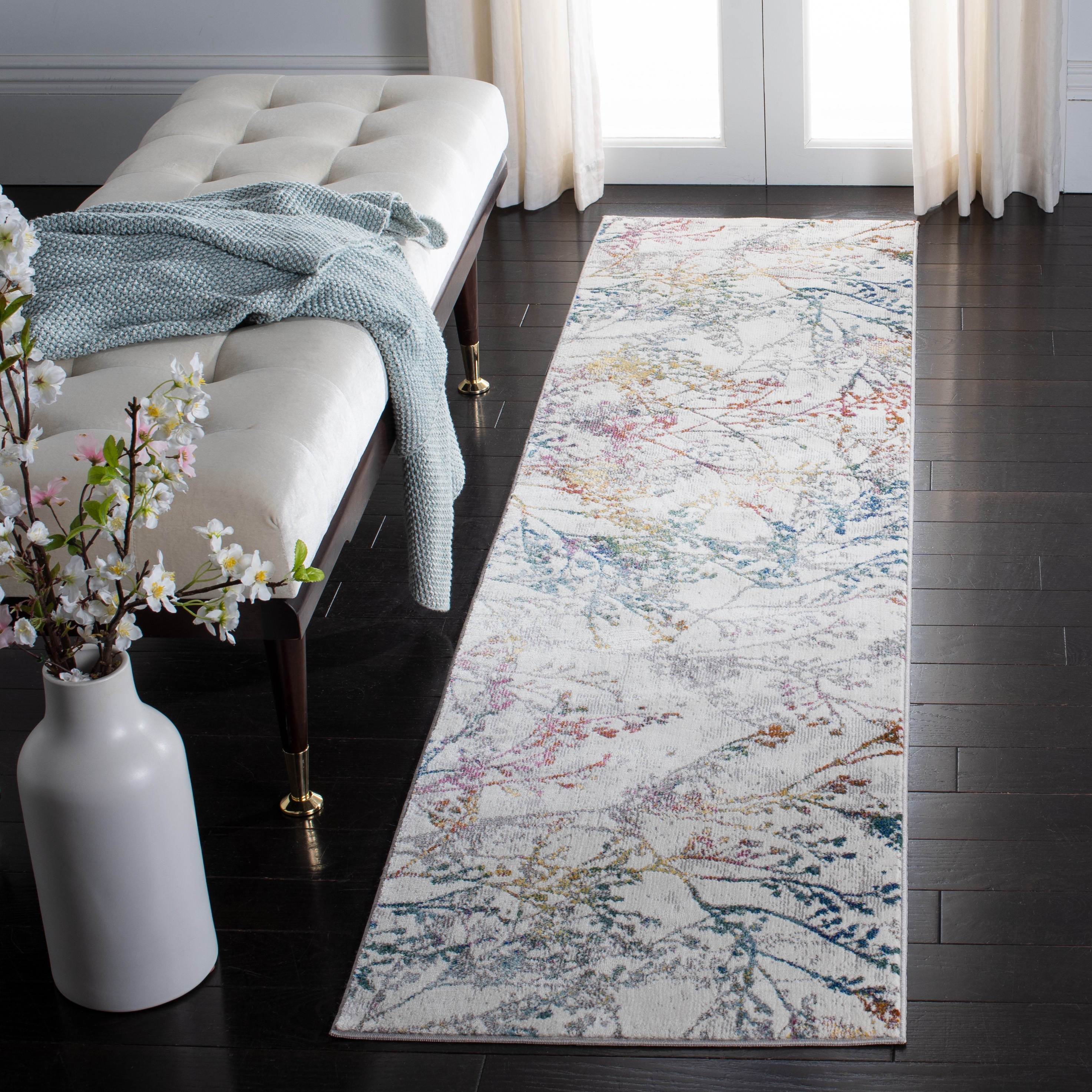 Aria 132A Ivory/Blue 2ft x 12ft Runner Rug