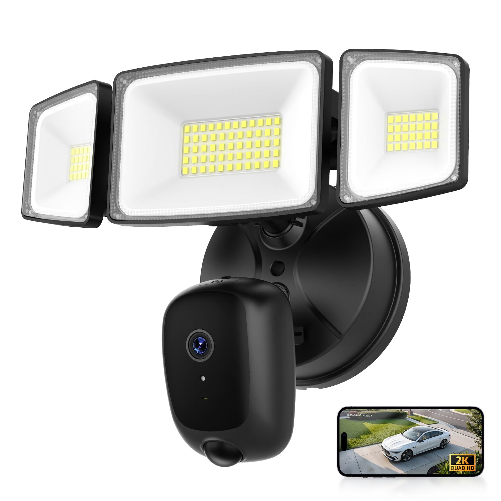 ITOPFOX  Outdoor Floodlight Camera 5500 Lumen 2K HD Smart Security Cam Wired Wide Angle Color Night Vision Custom Motion Detection Zones Two Way
