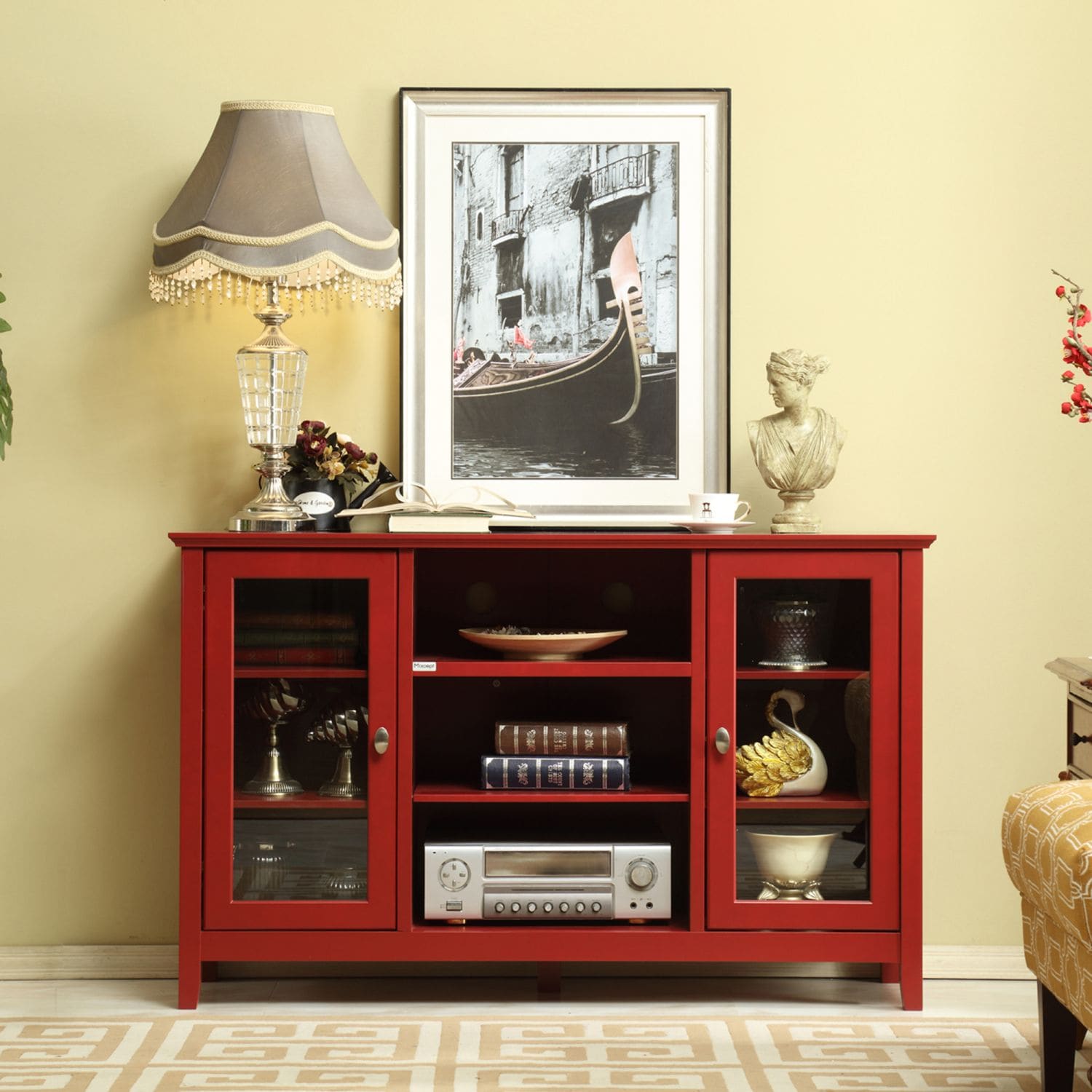 JASMODER AM171205 Modern Red Linen Accent Chair