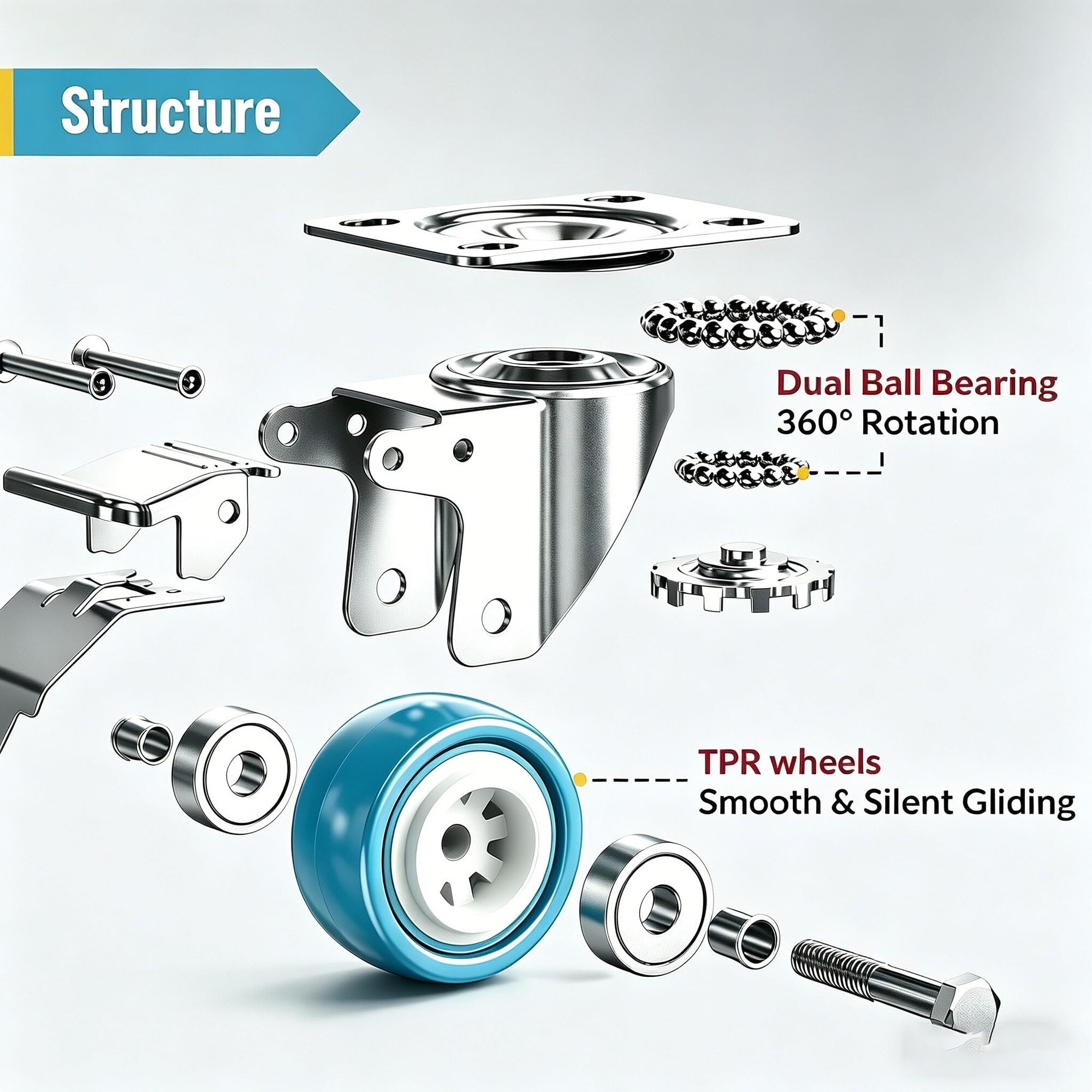 Etokfoks 4 Pack Heavy Duty Series 4 in Green TPR Swivel Caster Wheels ...