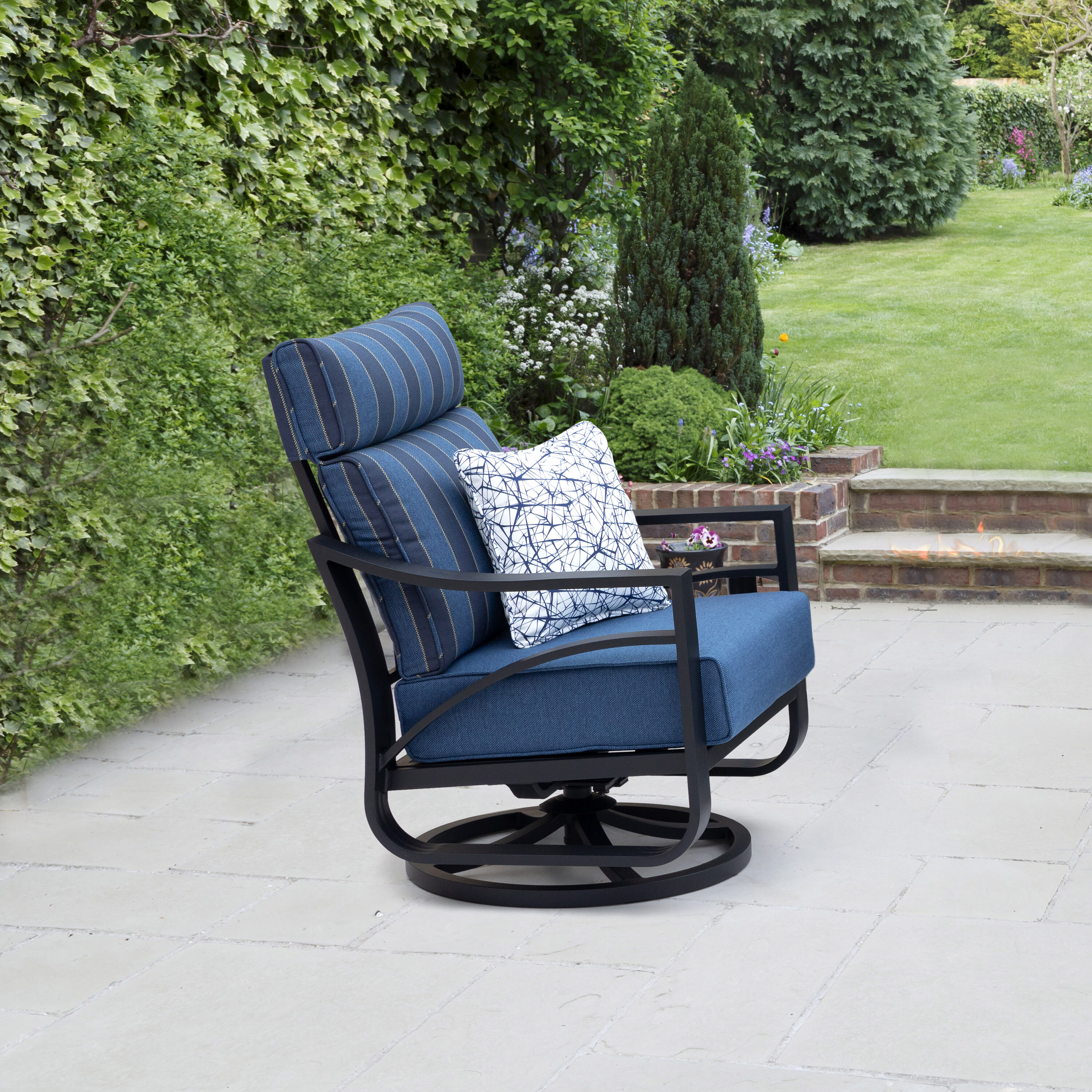 Patio Time Swivel Set Of 2 Black Aluminum Frame Swivel Rocker Rocking ...