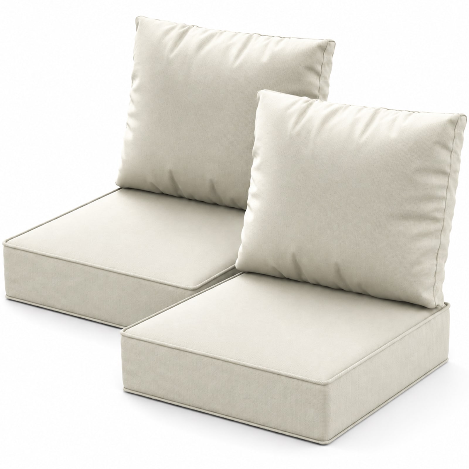 MOONCOOL  2 Pack Outdoor Chair Cushions 6 Inch Thick Seat 7 Inch Back Pillows 28D High Density Sponge Fade Water Resistant Removable Cover for Patio Furniture Sofa Bench Swing White