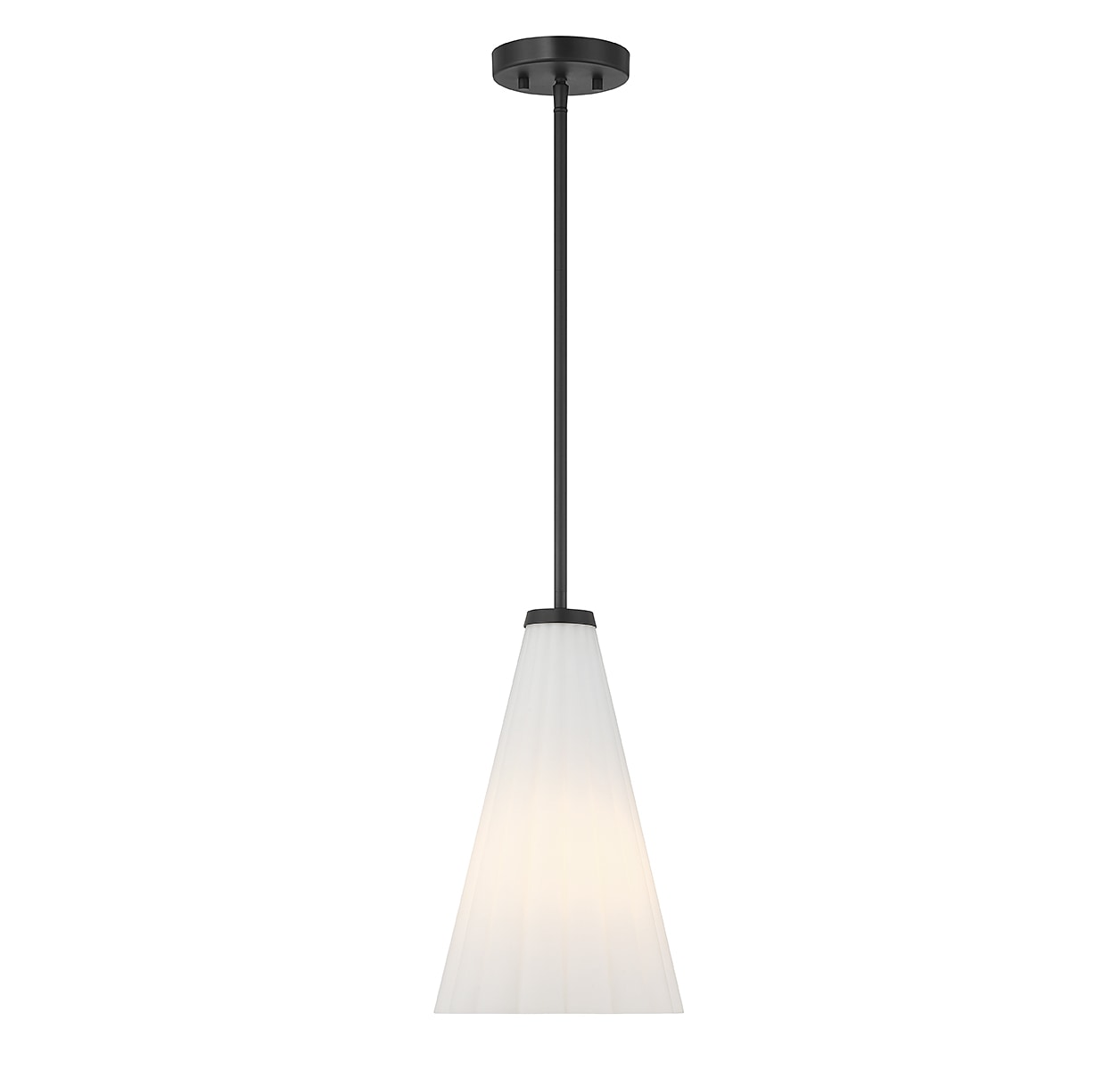 Elegant Bristol Fluted White Opal Glass Pendant with Matte Black Finish