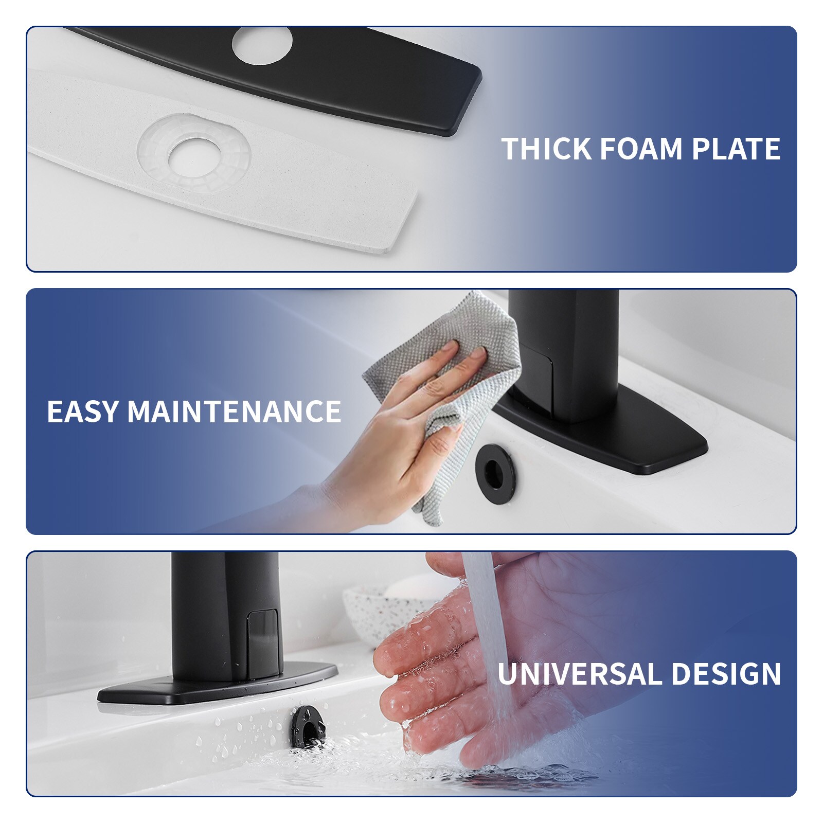 BWE Sink Hole Cover 10 Inch Deck Plate for Black Bathroom or Kitchen Sink Faucet 1 or 3 Hole Escutcheons Stainless Steel Vessel Vanity Sink Matte Black Faucet Cover Oval