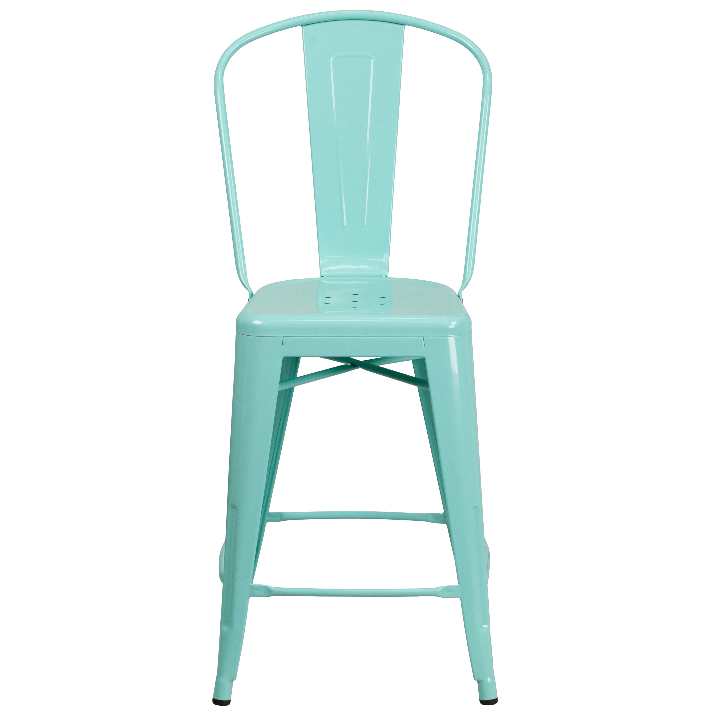 Mint Green Industrial Metal Tolix Bar Stool with Cone Legs