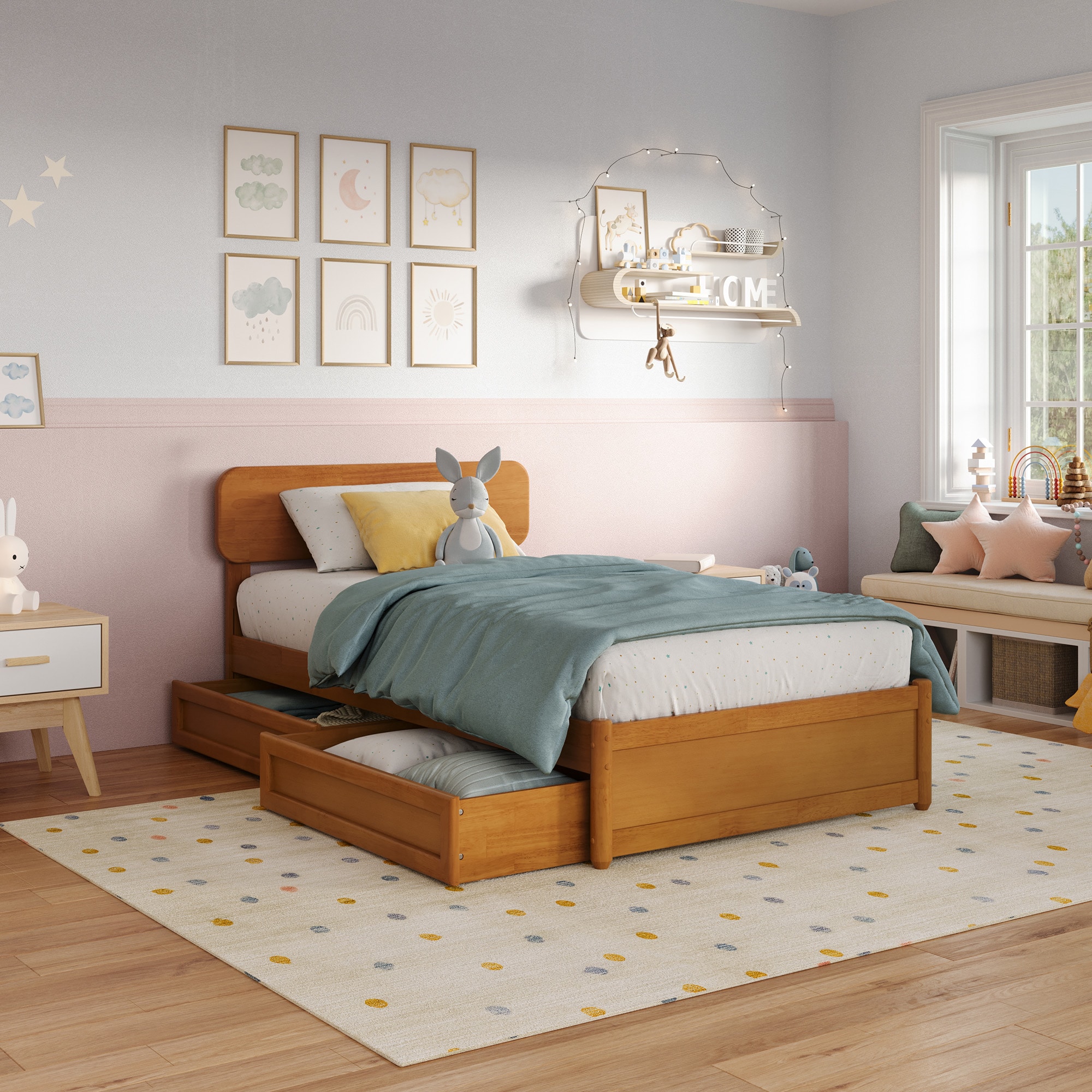 AFI AR968712T Capri Light Toffee Twin Wood Platform Bed with Storage