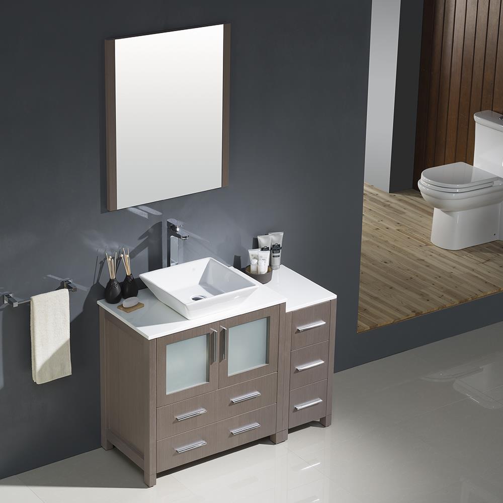 Gray Oak 42" Modern Freestanding Vanity Set with Mirror