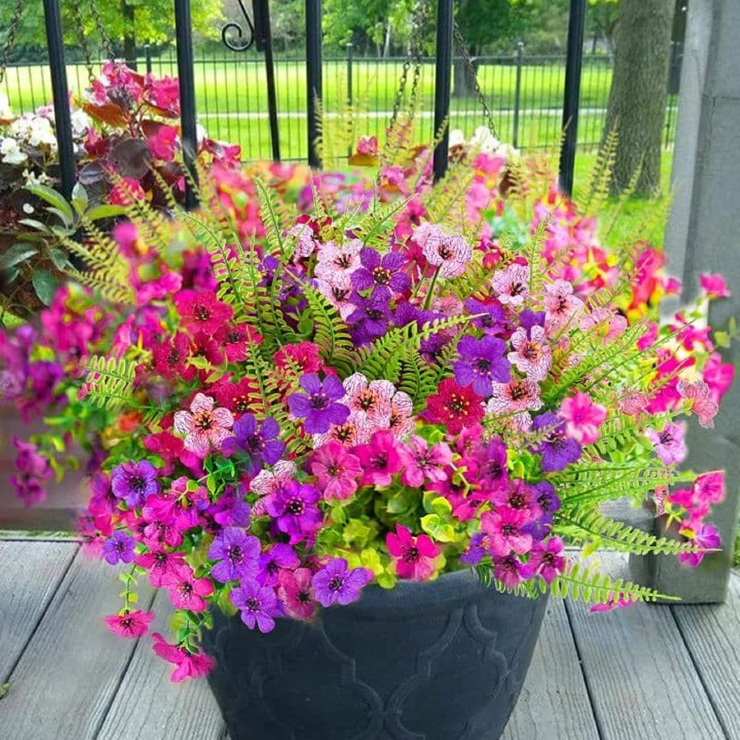 Shareconn 12 Bundle Artificial Outdoor Flowers UV Resistant Faux Silk Blooms for Garden Porch Window Box Planters Hanging Baskets Mixed Colors No Fade All Weather
