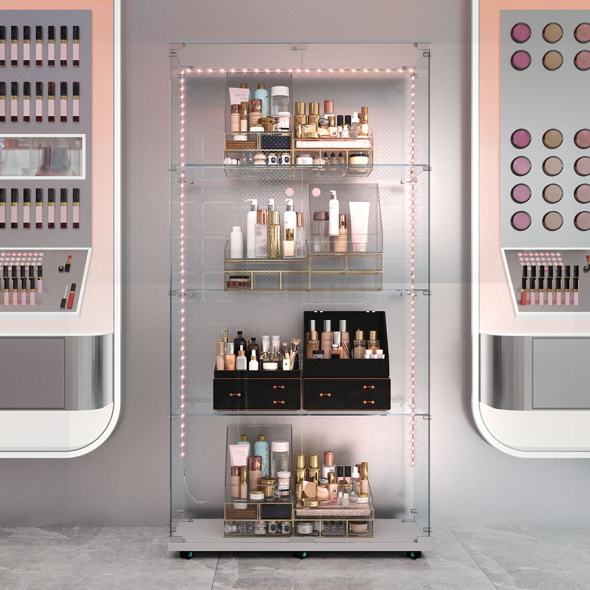 LOVMOR SF-Y-W3155S00004 Tempered Glass Display Cabinet Wine Cabinet Storage Cabinet File Cabinet with Bluetooth LED