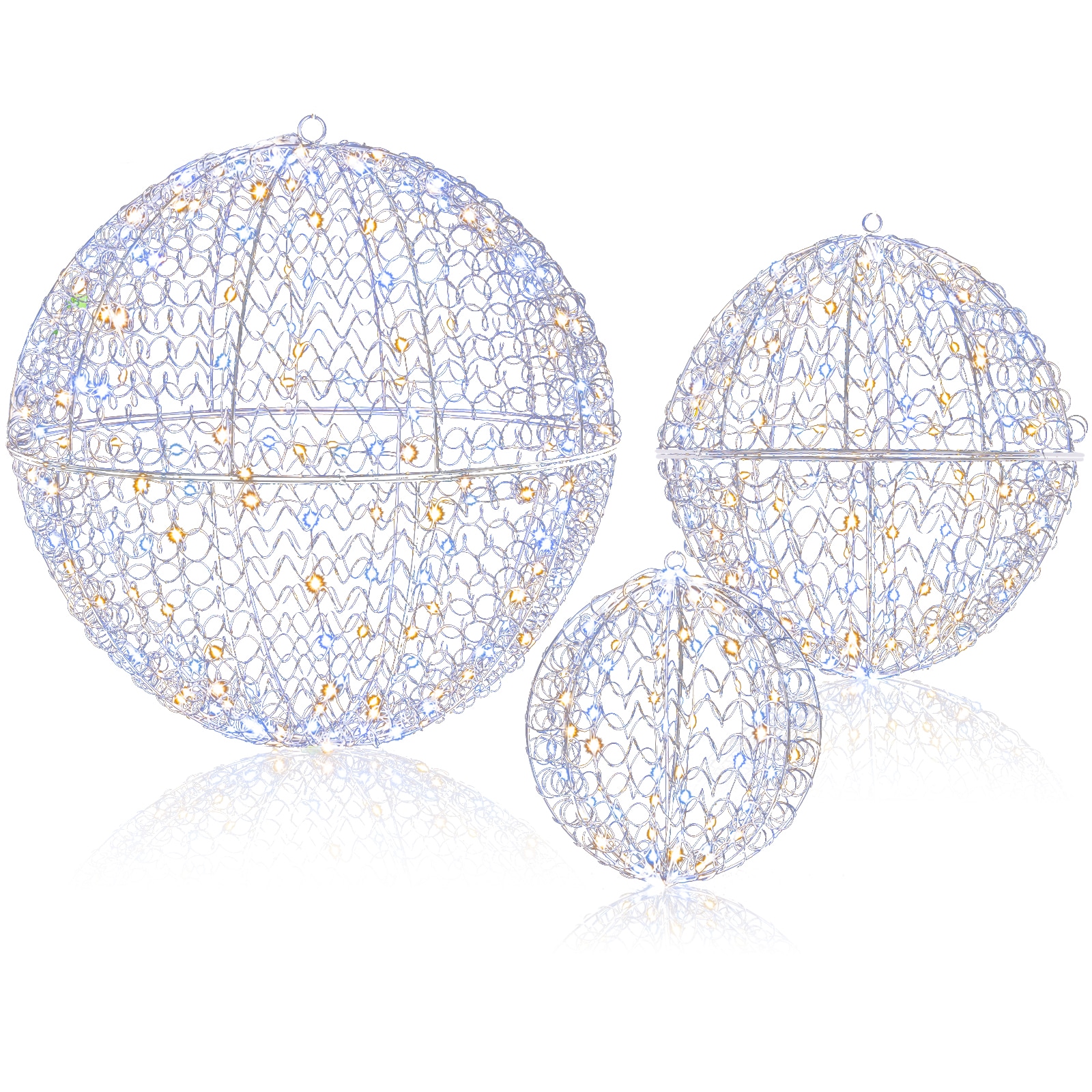 Costway - 3 Pcs Lighted Christmas Balls with435 LEDs 3 Light Color 8 Dynamic Modes for Porch