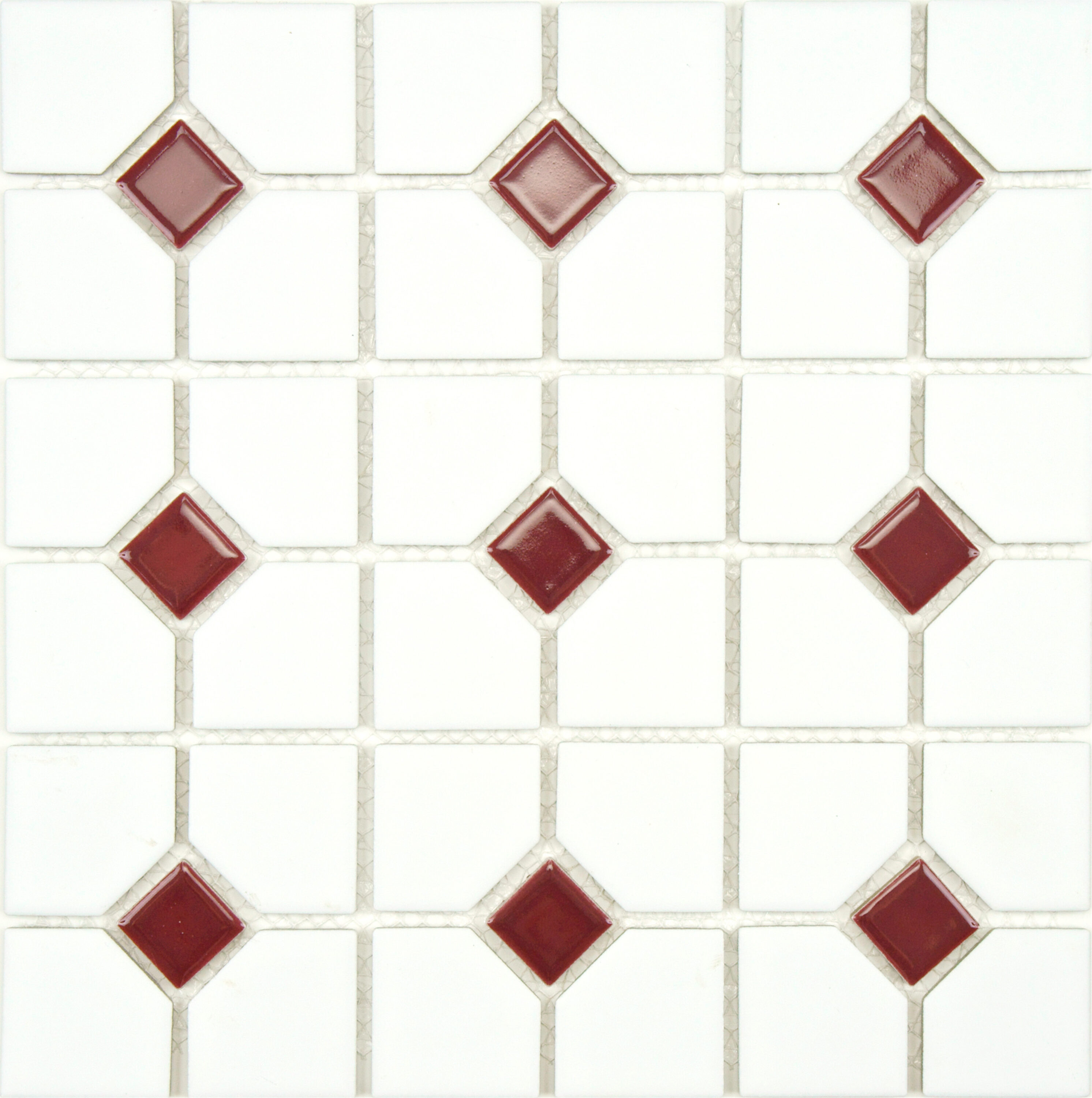 Affinity Tile FKOOX602 Oxford Matte White with Maroon Dot 11-in x 11-in Multi-finish Porcelain Mosaic Floor and Wall Tile ( 9.2-sq ft Carton