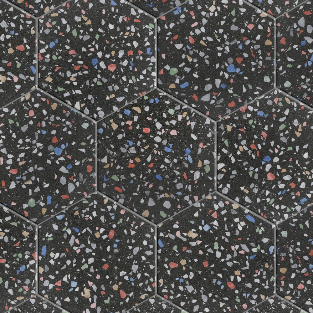 Venice Black and Multicolor Matte Porcelain Hexagon Tile