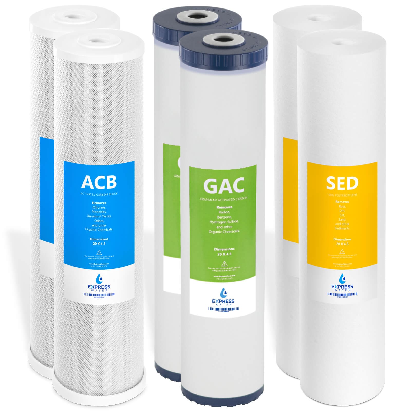 Express Water FLTWH2045CGS2 FLTWH2045CGS2 2-Year Whole House Water Filter Set Carbon block Whole House Replacement Filter 6 -Pack