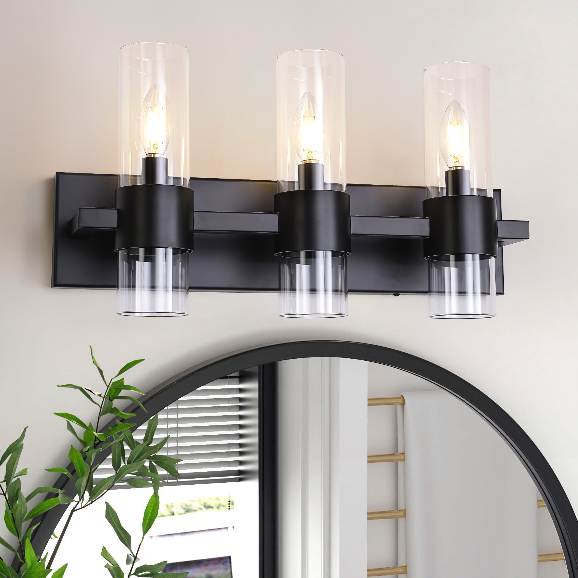 Zjvaive - 19.69-in 3-Light Matte Black Transitional Bathroom Vanity Light With Double Layer Clear...