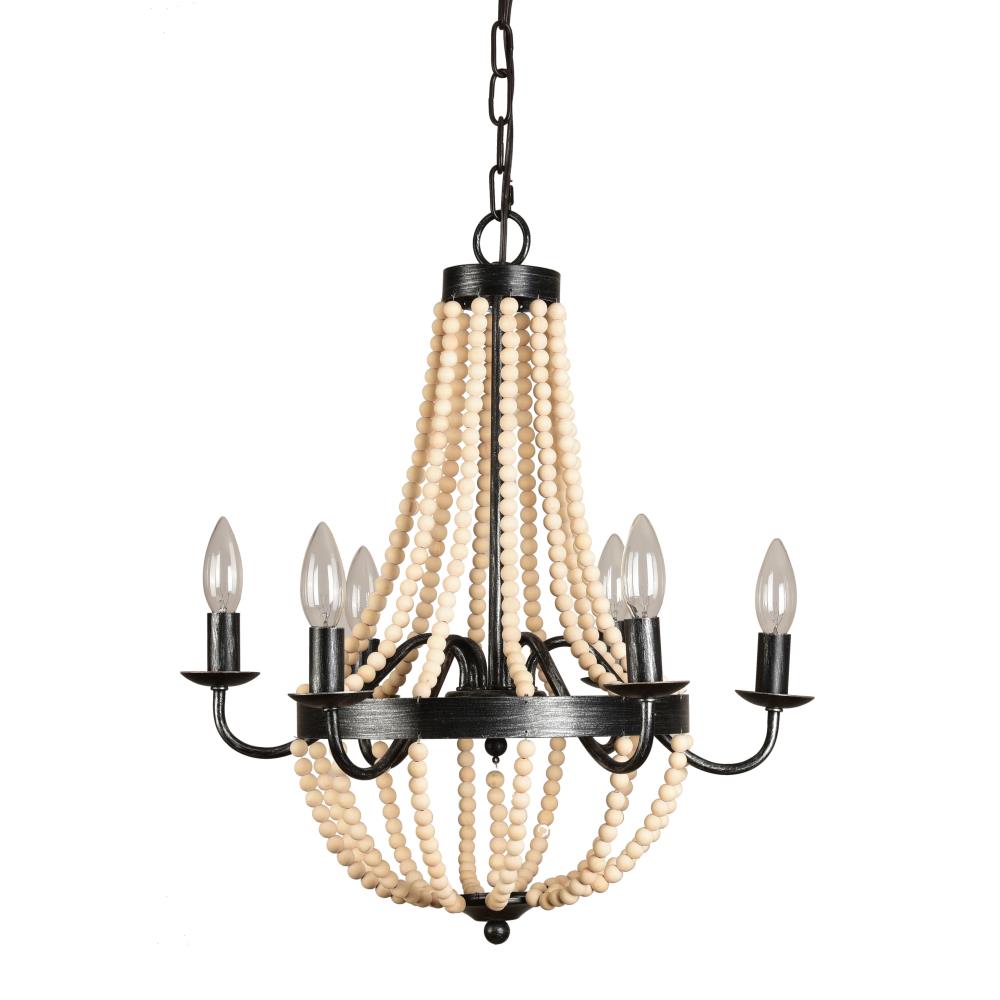 Oaks Decor Modern Farmhouse 6 Light 20 In X 21 In Wood Bead Chandelier In The Chandeliers Department At Lowes Com