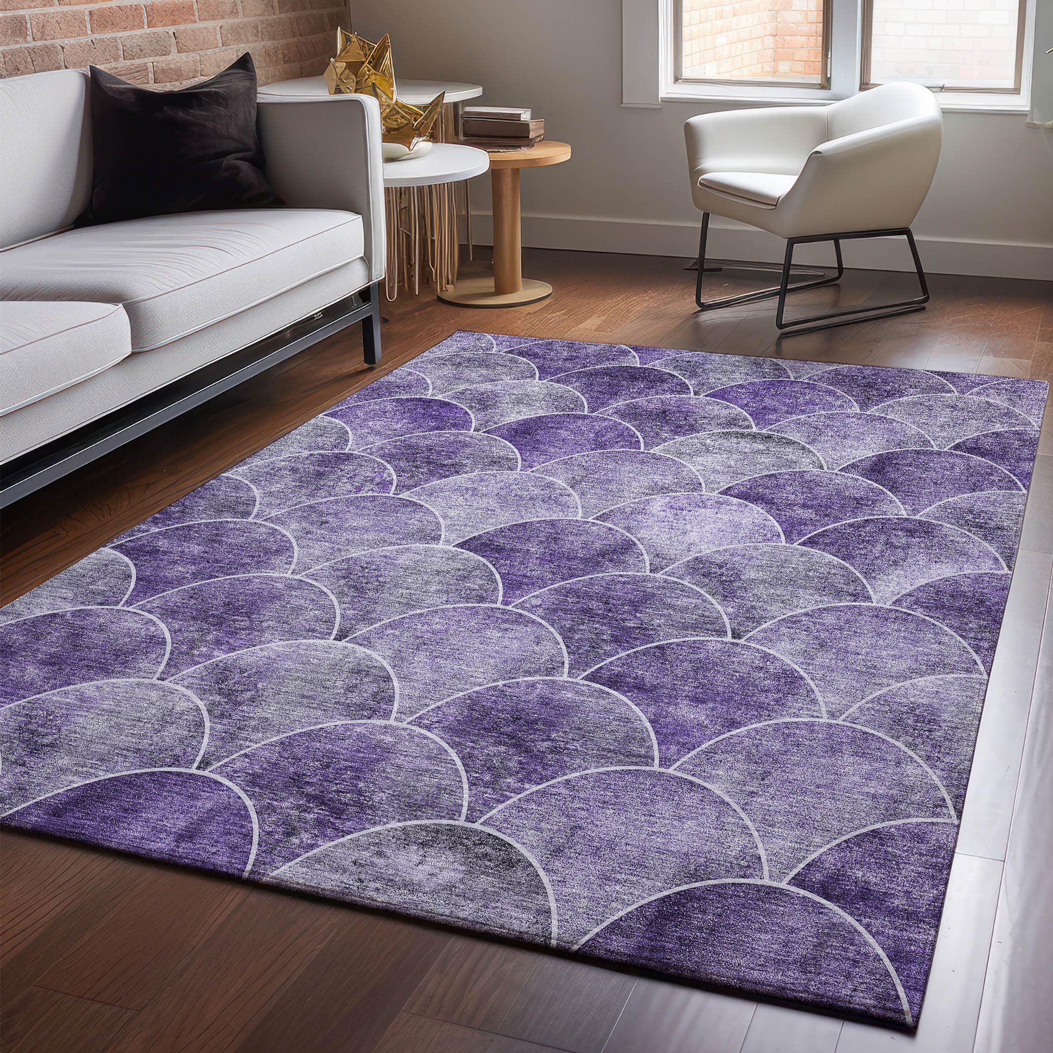 Addison Rugs AMF594PP3X5 Mayfield AMF594PP 3 x 5 (ft) Loomed Polyester Purple Rectangular Indoor Geometric Machine washable Area rug