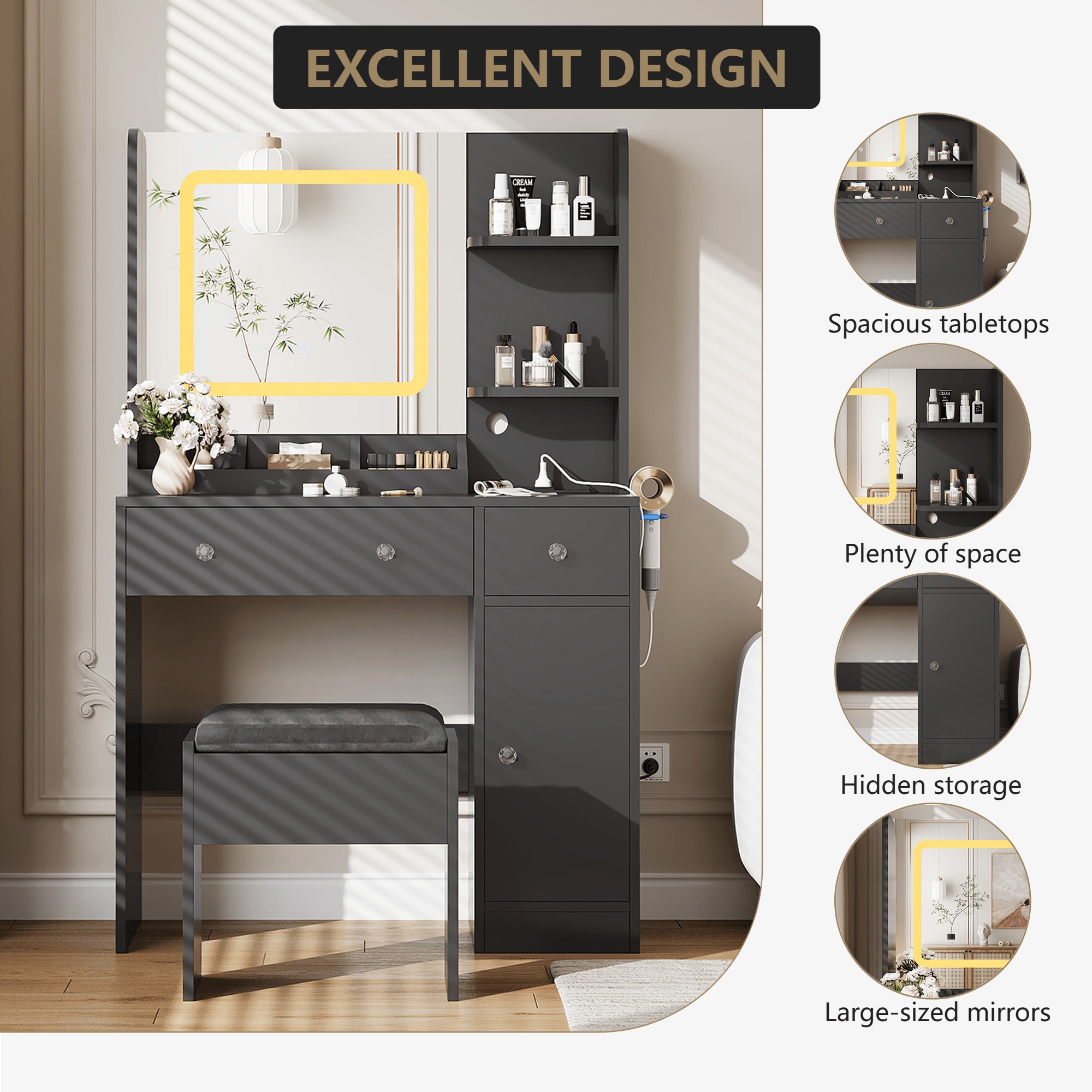 Qeetex SUN-PHO-339JPE38 Bedroom-Vanities - View #3