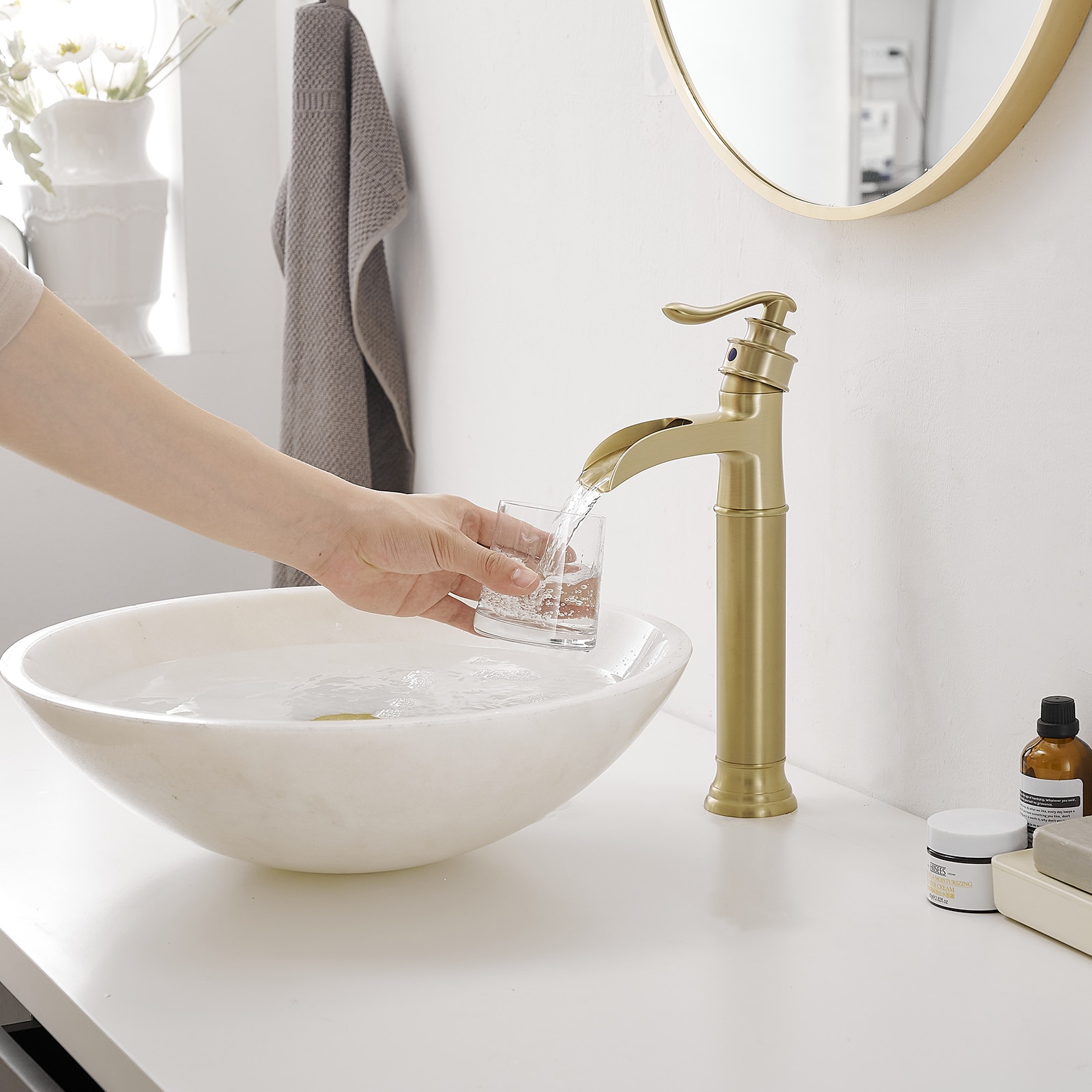 Brushed Gold Single Handle High-Arc Bathroom Faucet