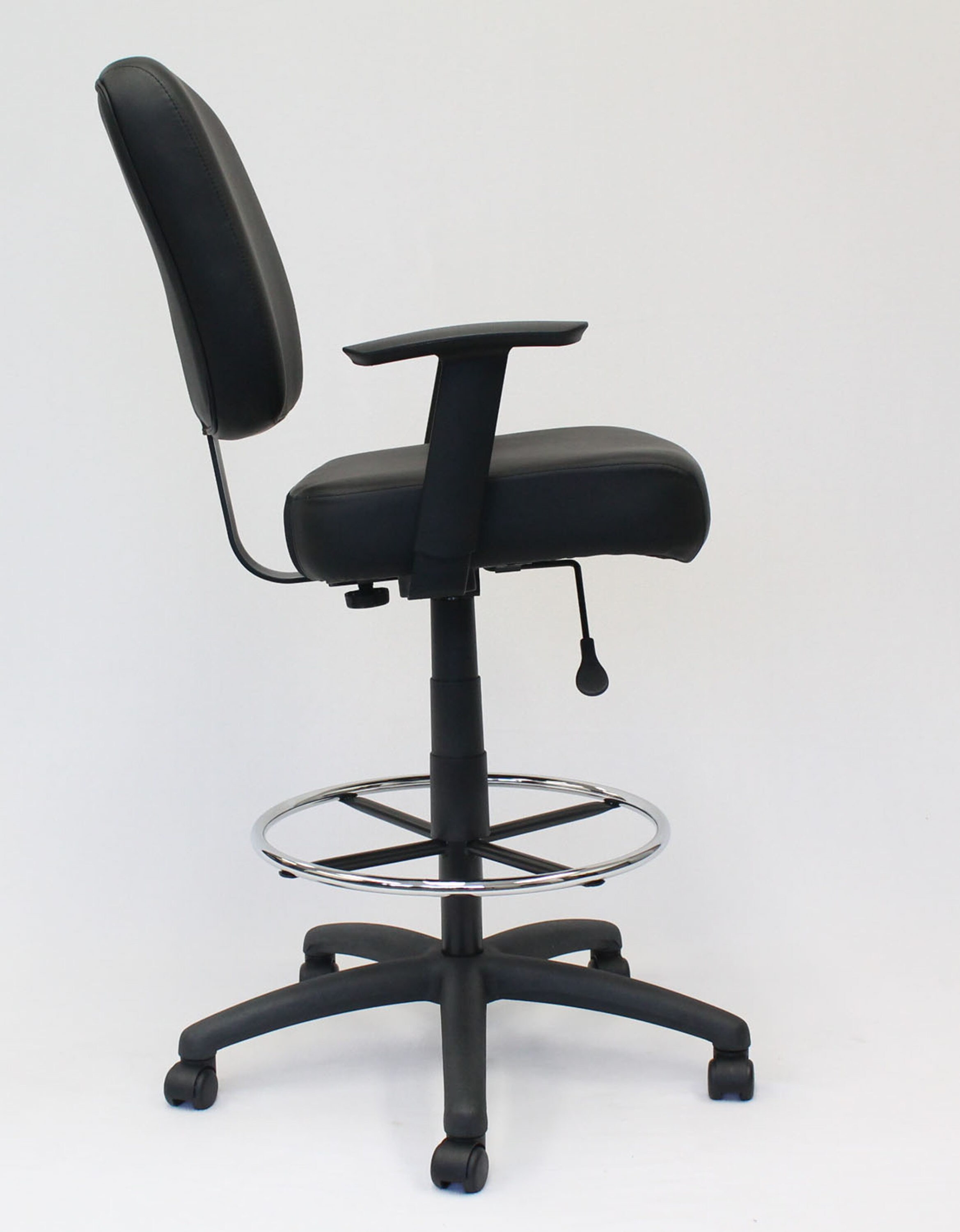 Oversized Black Drafting Stool with Chrome Footring and Adjustable Arms