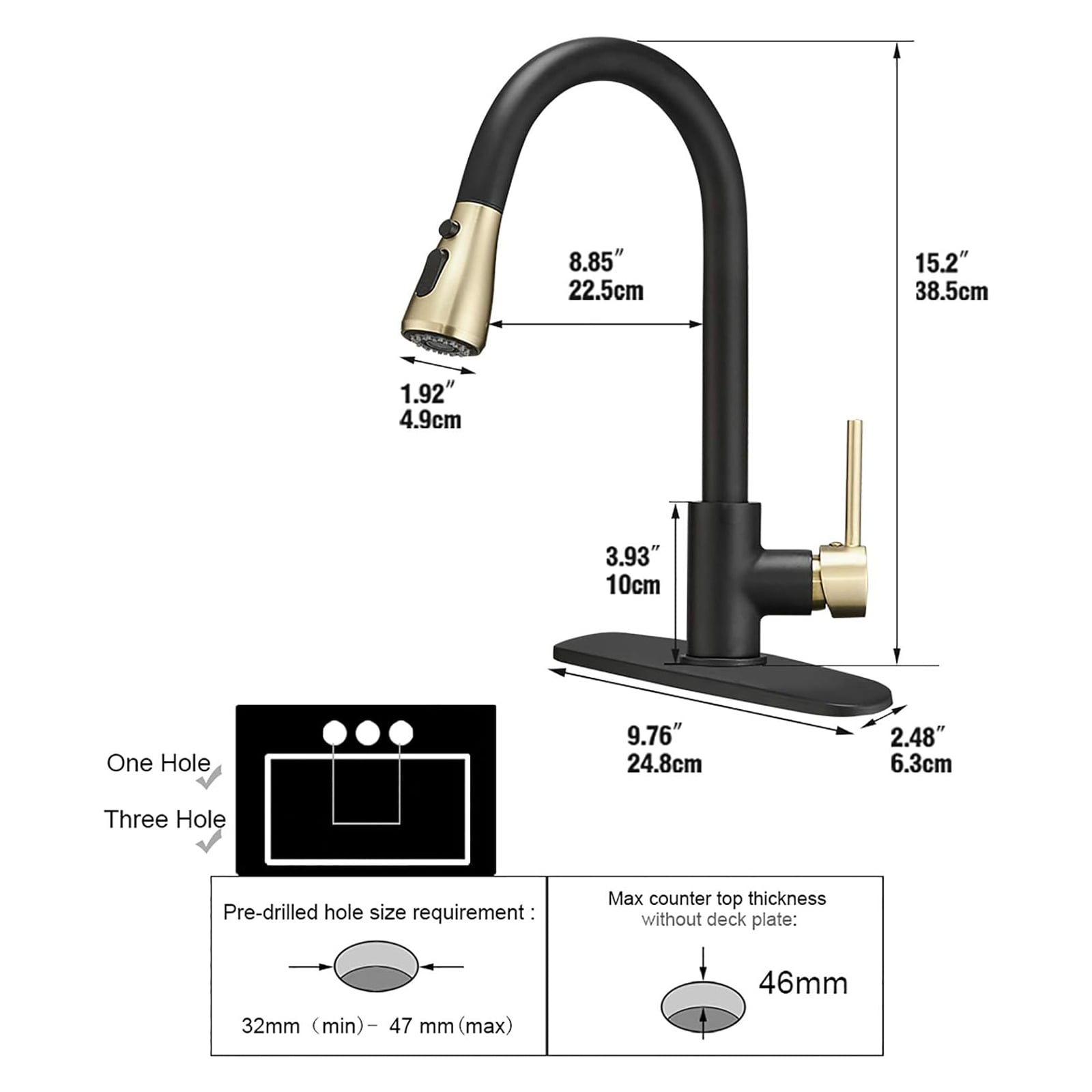 BYH B-KF003-GBK Kitchen-Faucets - View #3