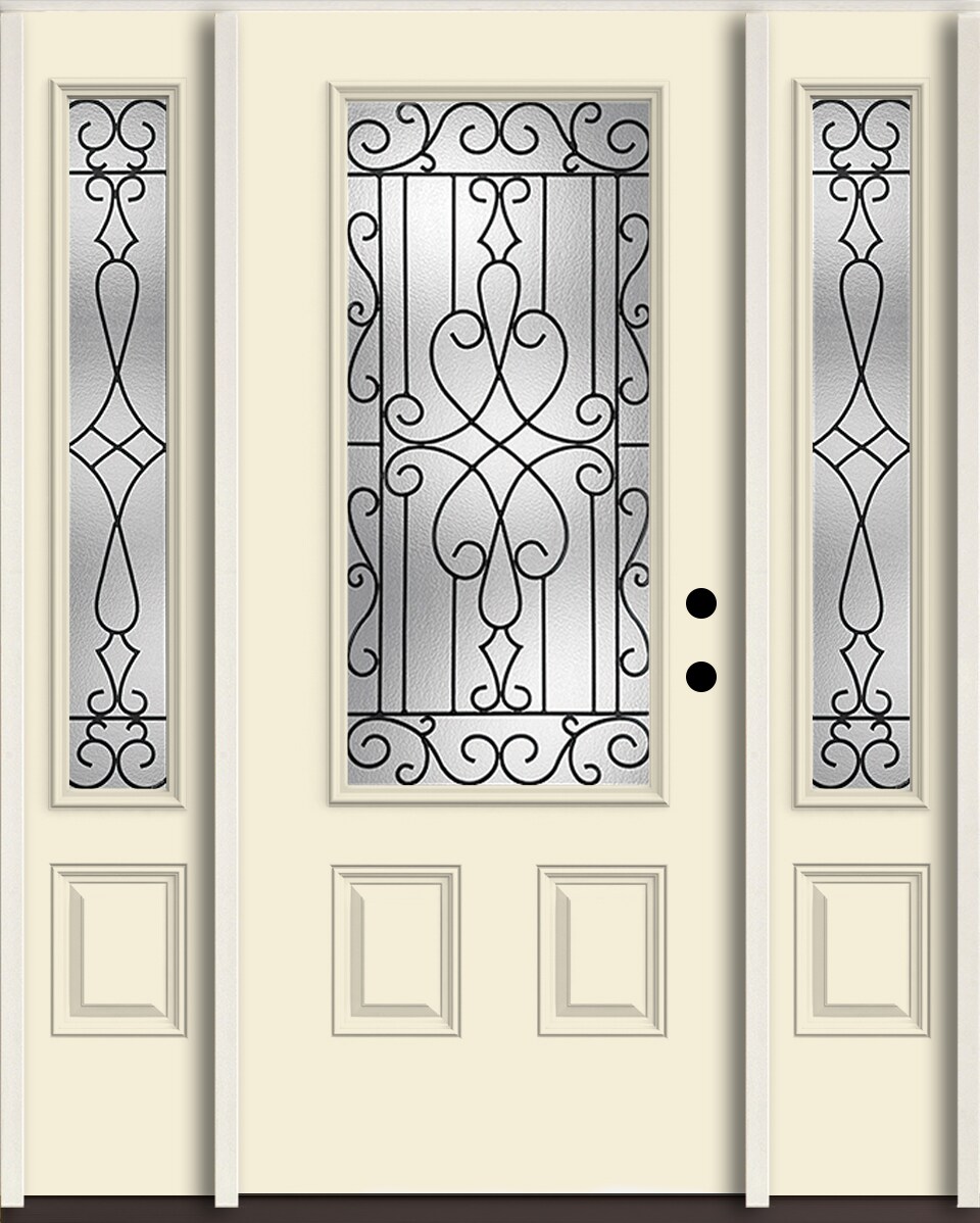 RELIABILT LO964148 Wyngate 60-in x 80-in x 4-5/8-in Fiberglass 3/4 lite Left-hand inswing Bisque Paint Painted Prehung Front Door with Sidelights Insulating core