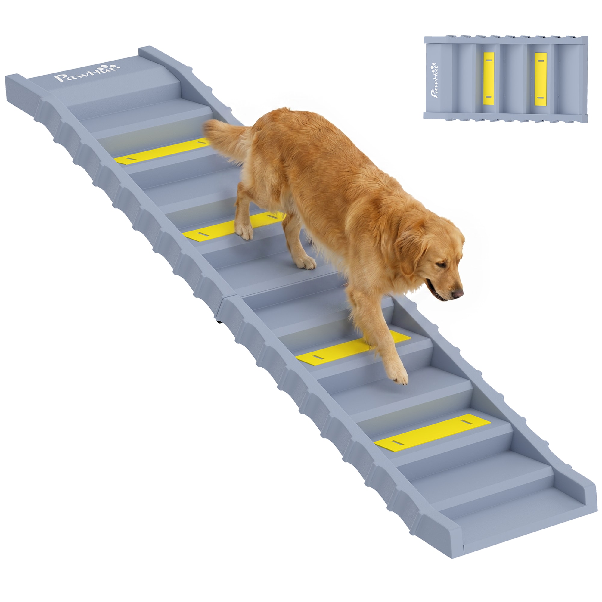 PawHut -  Foldable Dog Ramp Stairs for Car Truck SUV with Non Slip Strips Pads 10 Steps Supports ...