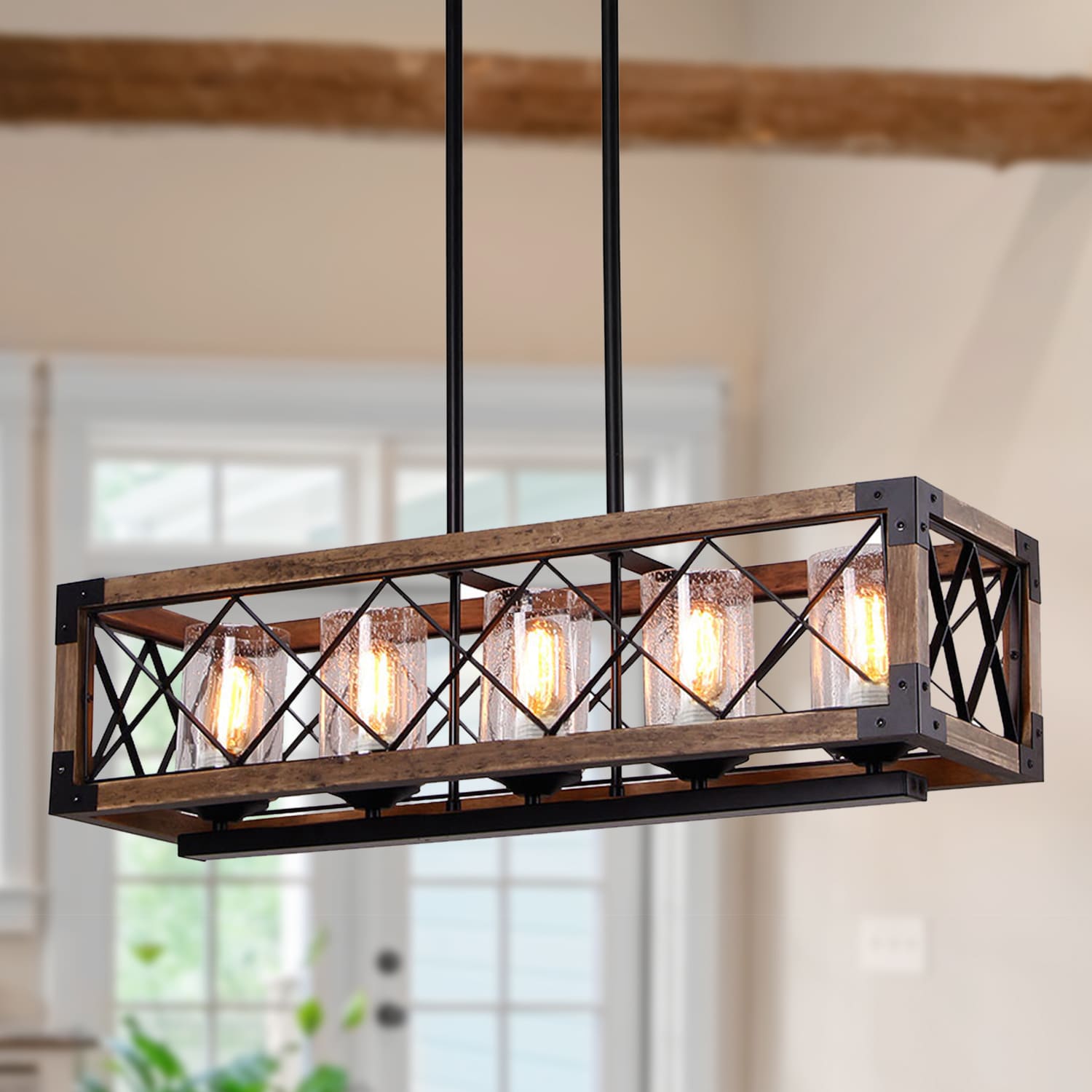 Delarpo 5-Light Brown Farmhouse Led; Dry rated Chandelier in the ...