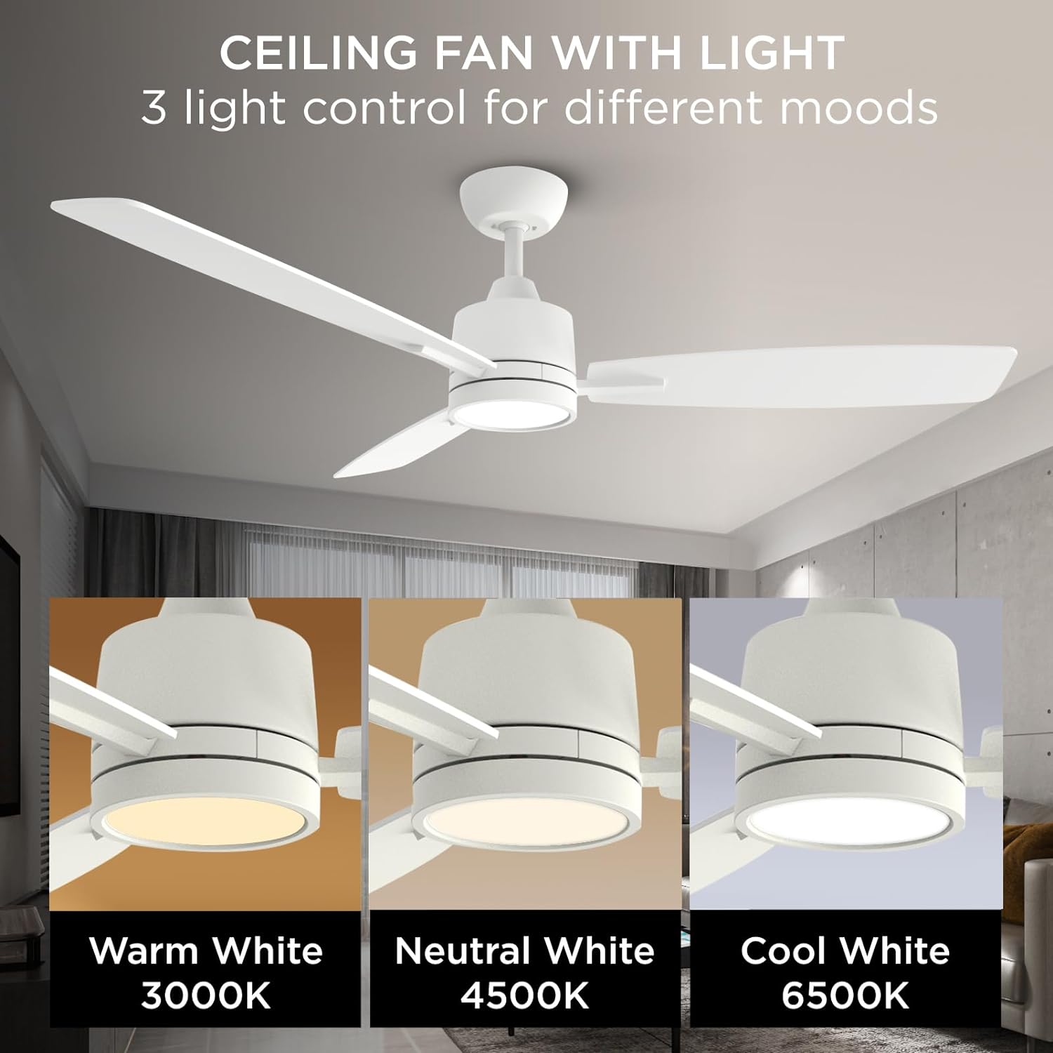TALOYA 52-in White Color-changing Integrated LED Indoor Ceiling 