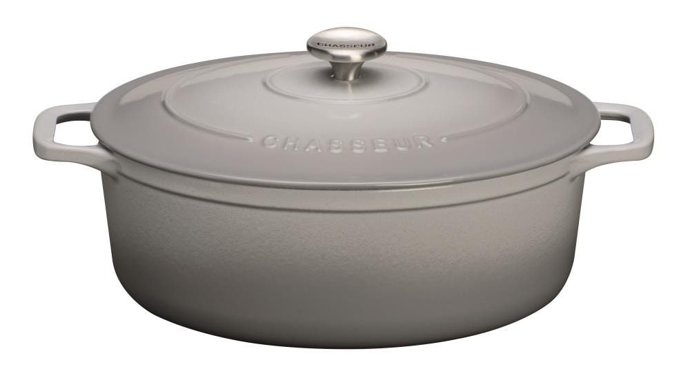 Cast Iron Kitchen Cookware 6.5 Qt Pot Gray Round Dutch Oven Safe Serve Soup