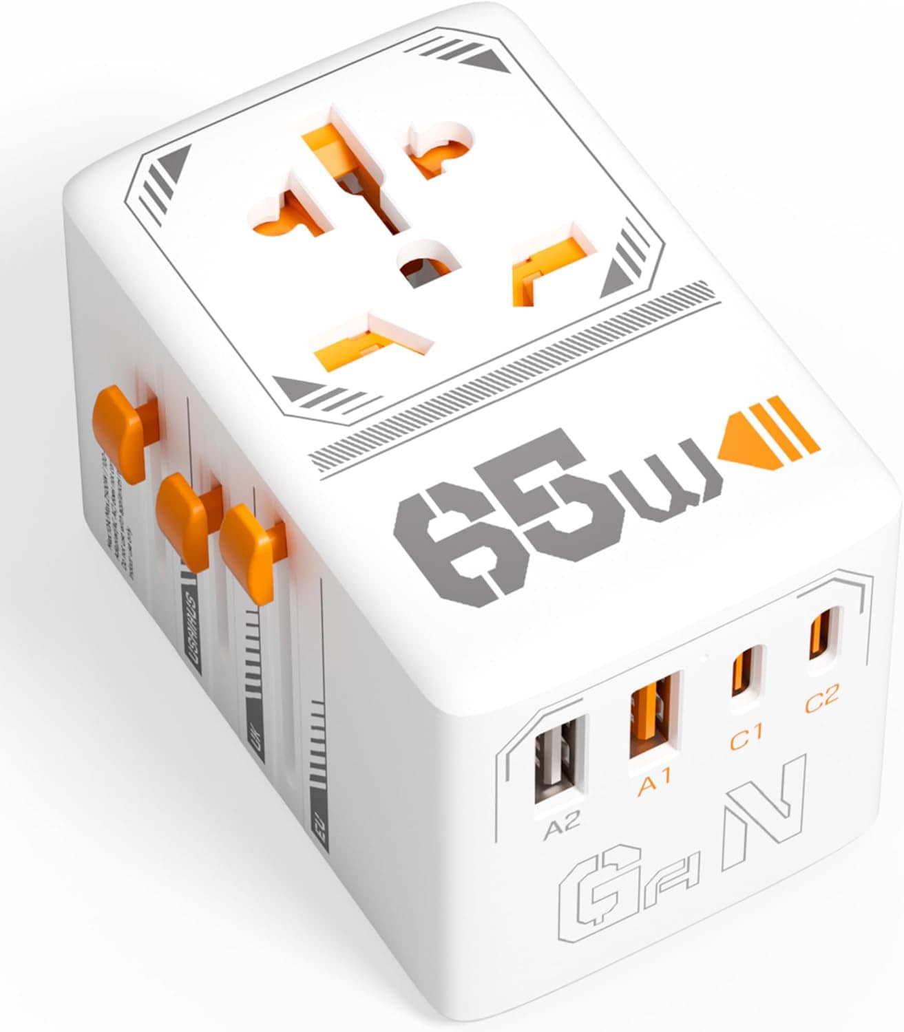 MaseiKar Universal Travel Adapter - 65W GaN International Plug Adaptor with 4 USB(2 USB C) Charging Ports - Worldwide Power Outlet for US to European EU UK AUS Ireland(Type C/G/A/I)