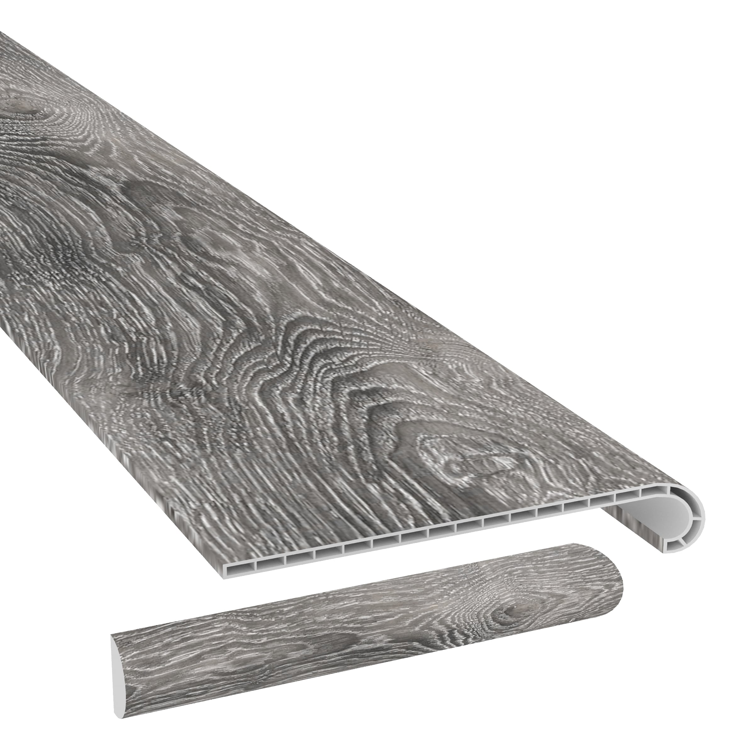 CALI 7904500521 Longboards 49.8-in x 12.2-in x 1.73-in Gray Vinyl Reversible return Eased edge Stair Tread
