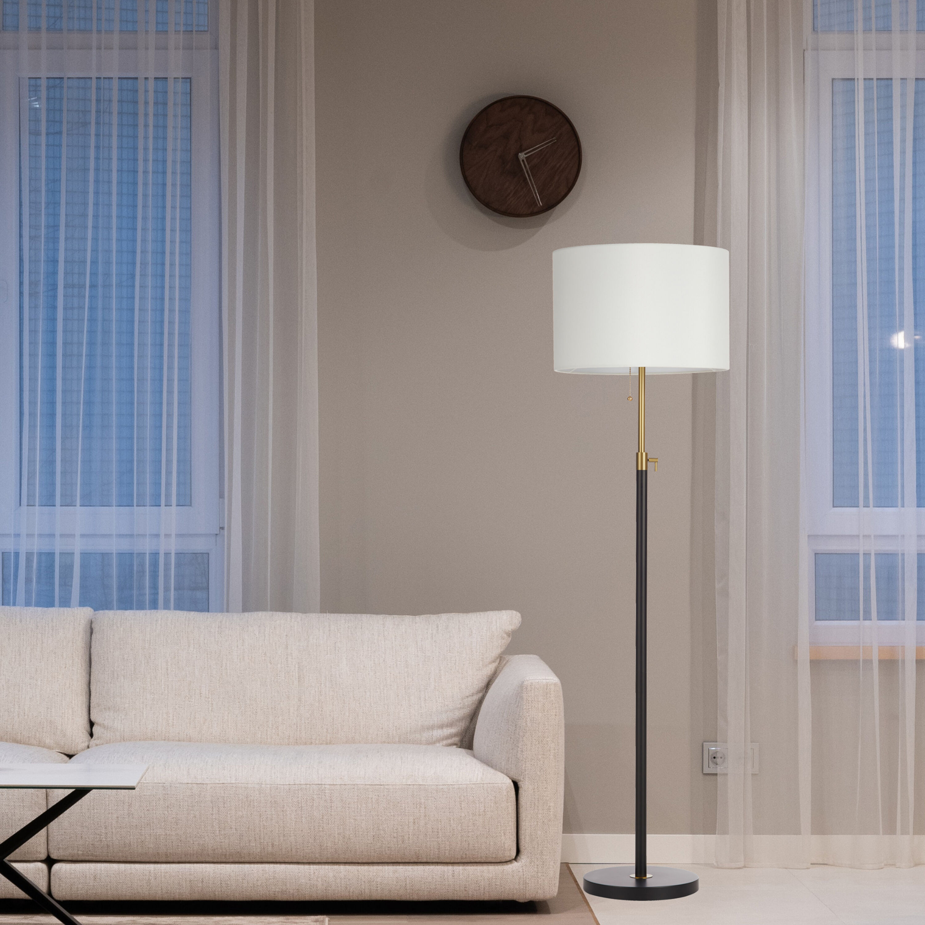 64.5" Adjustable Black Metal Floor Lamp with White Drum Shade