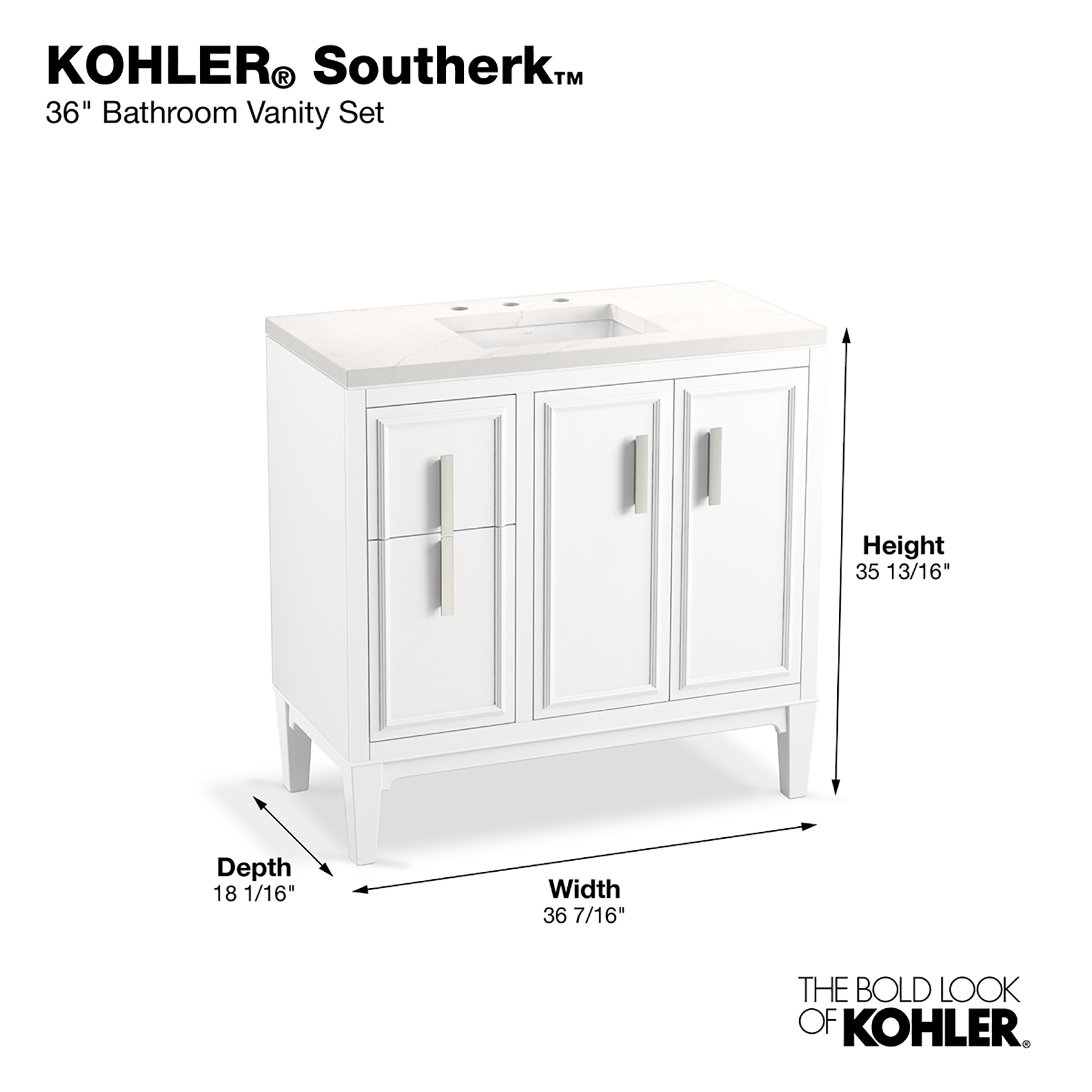 Southerk 36-Inch White Freestanding Bathroom Vanity Set with Quartz Top
