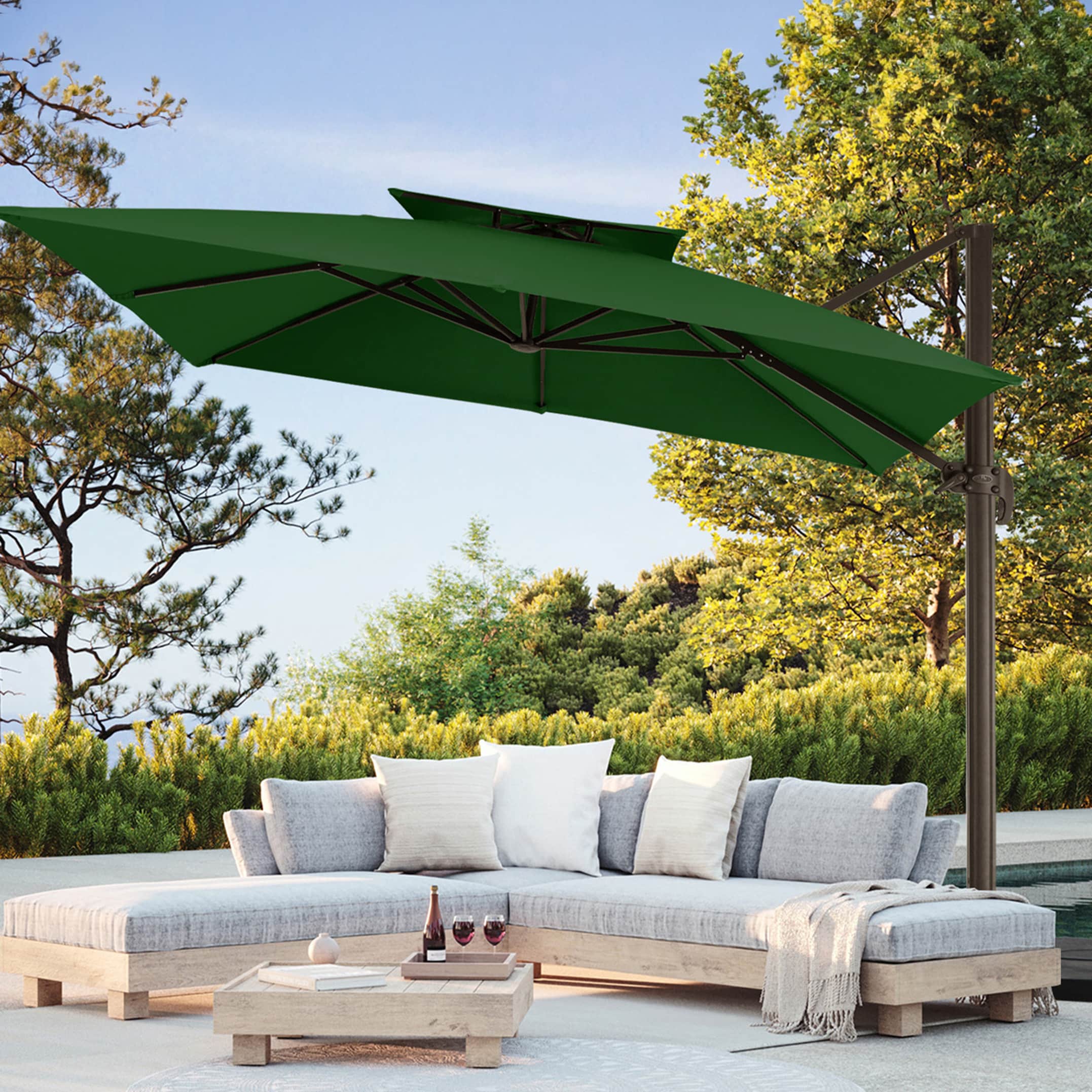 JEAREY JE-11FXBRT-PU 11-ft Aluminum Green Crank Cantilever Patio Umbrella with Base
