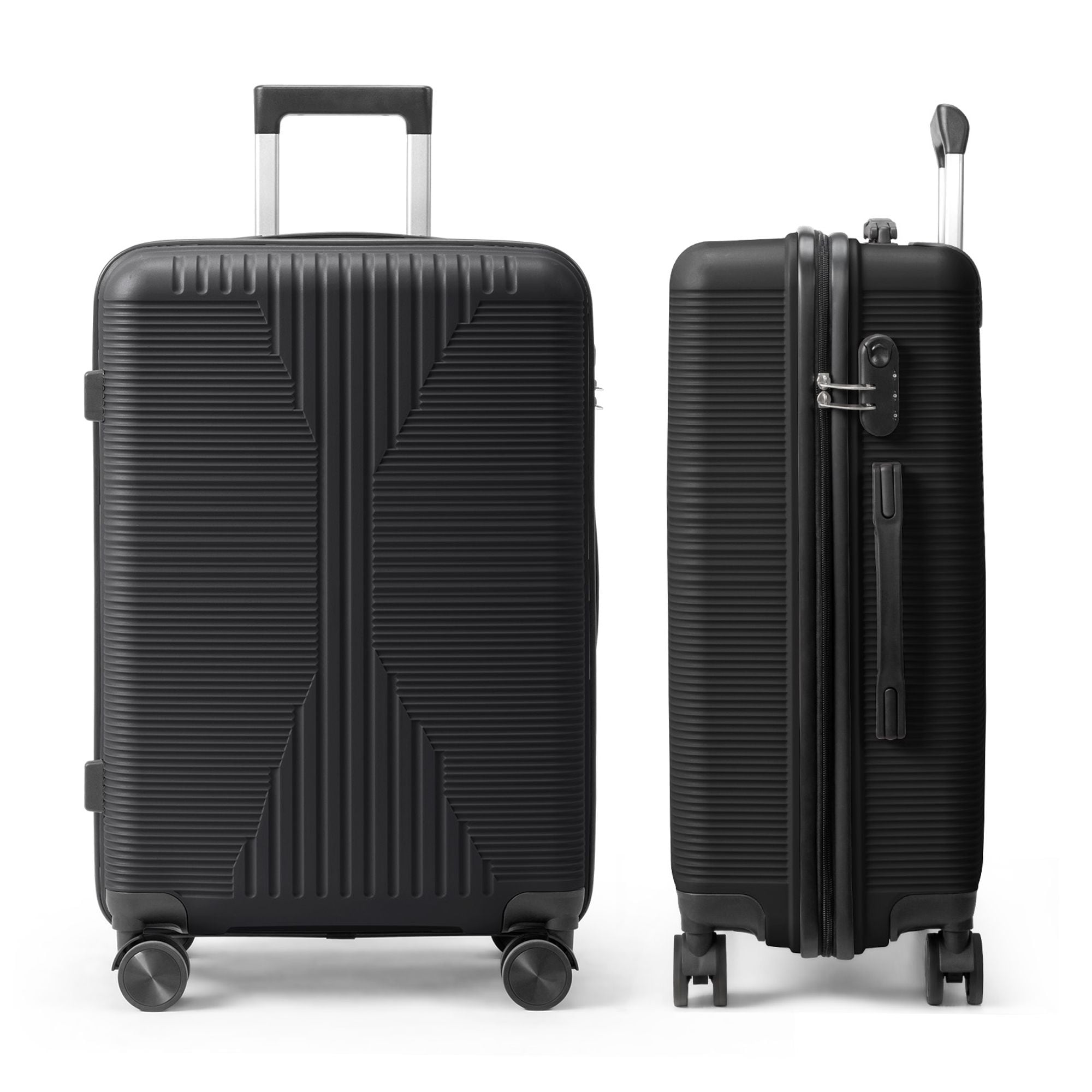 Winado 24 inches Hardside Checked Luggage PP Suitcase Black in the