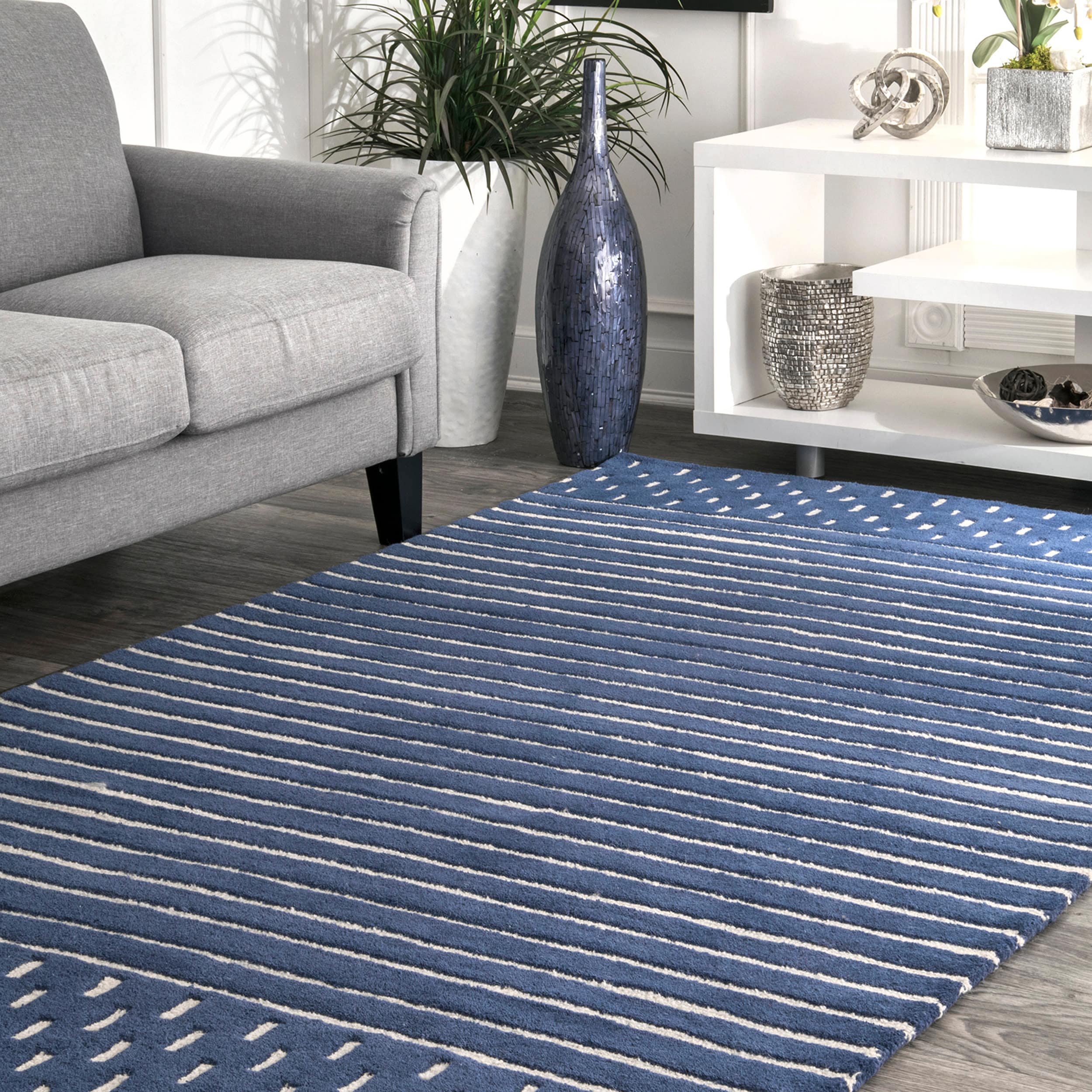 nuLOOM MTNR01A-609 Nora 6 x 9 (ft) Tufted Wool Navy Rectangular Indoor Stripe Global Area rug