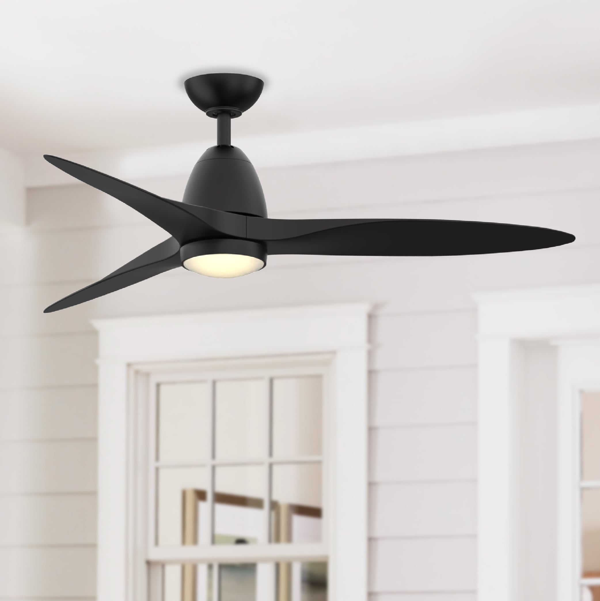 Fanimation Studio Collection LP8333LBL Prop 52-in Color-Changing Integrated LED Outdoor Black with Black Blades Propeller Ceiling Fan With Light - Remote Included ( 3 -Blade )