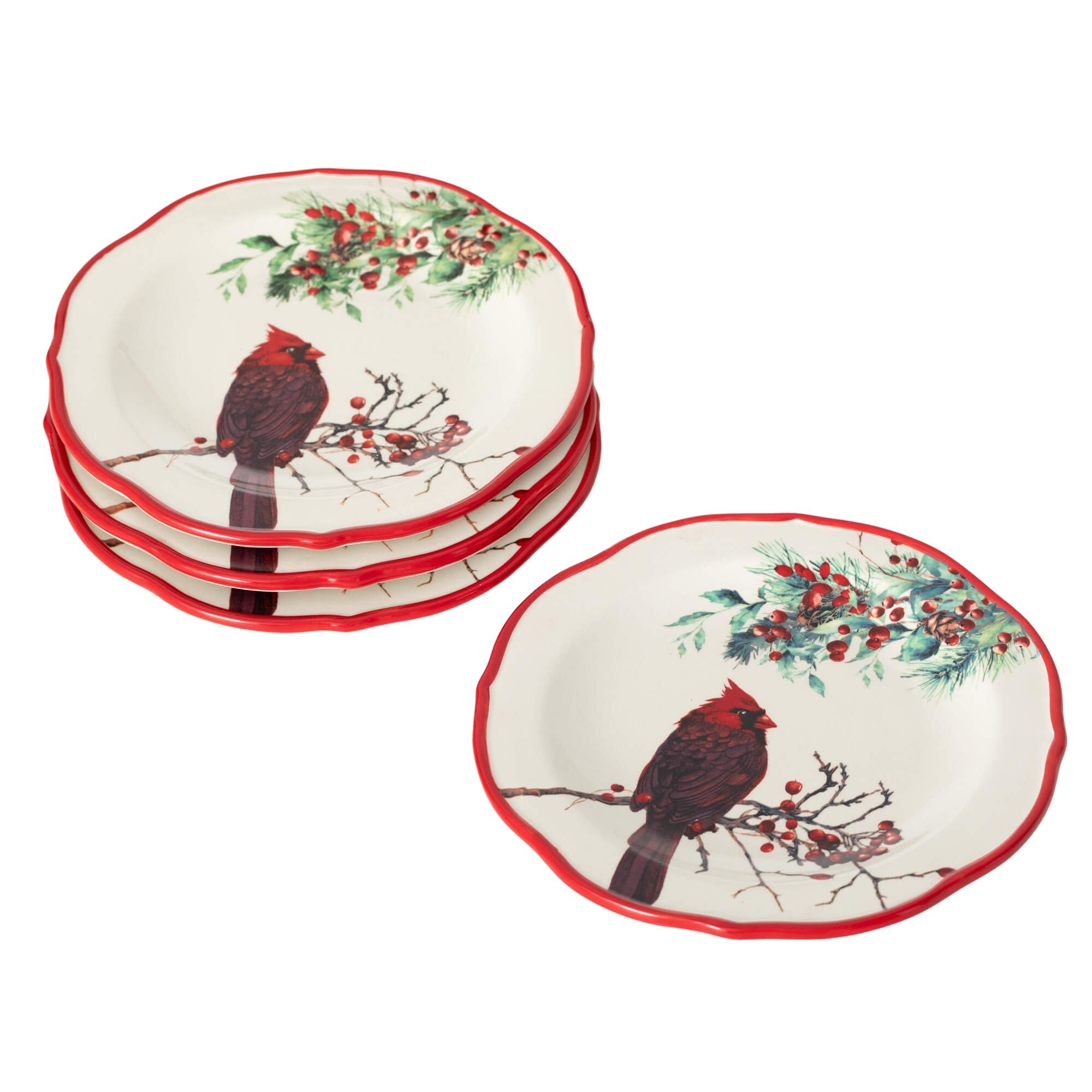 Sullivans PN4191 4 -Piece White, Red Ceramic Dinnerware