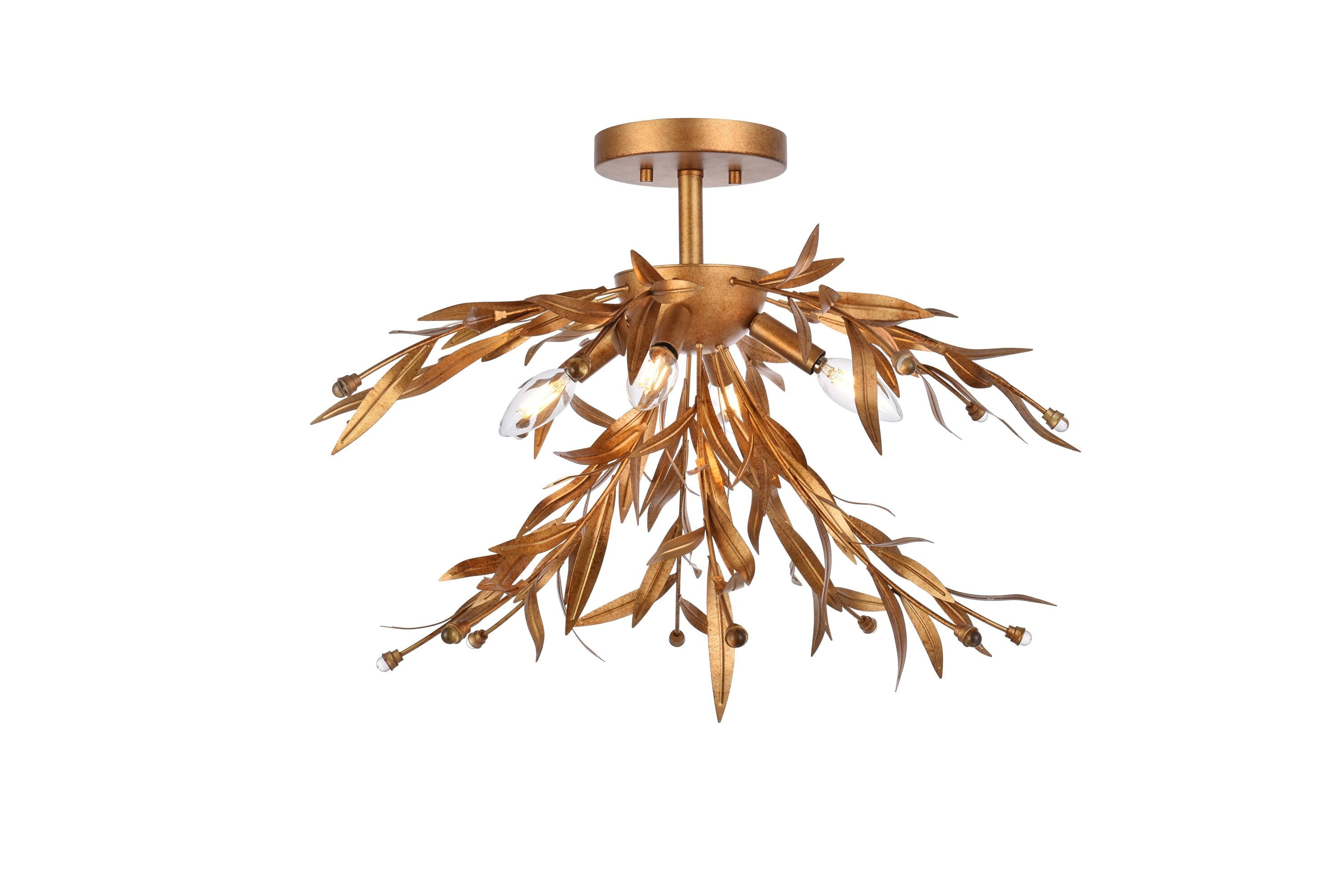 Elegant Decor HFDL2430F23GL Home Furnishing 4 -Light 23-in Distressed Gold Flush Mount Light