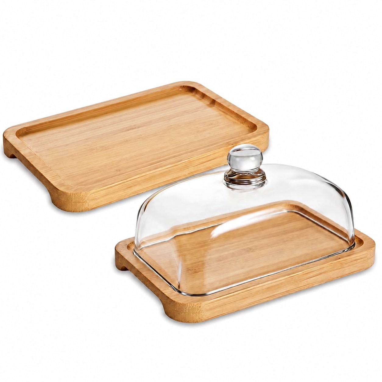 Aoibox Wide Butter Dish with Glass Lid Easy Grip Handle and Natural Bamboo Base Airtight Seal to Keep Butter #LABP9TZJ