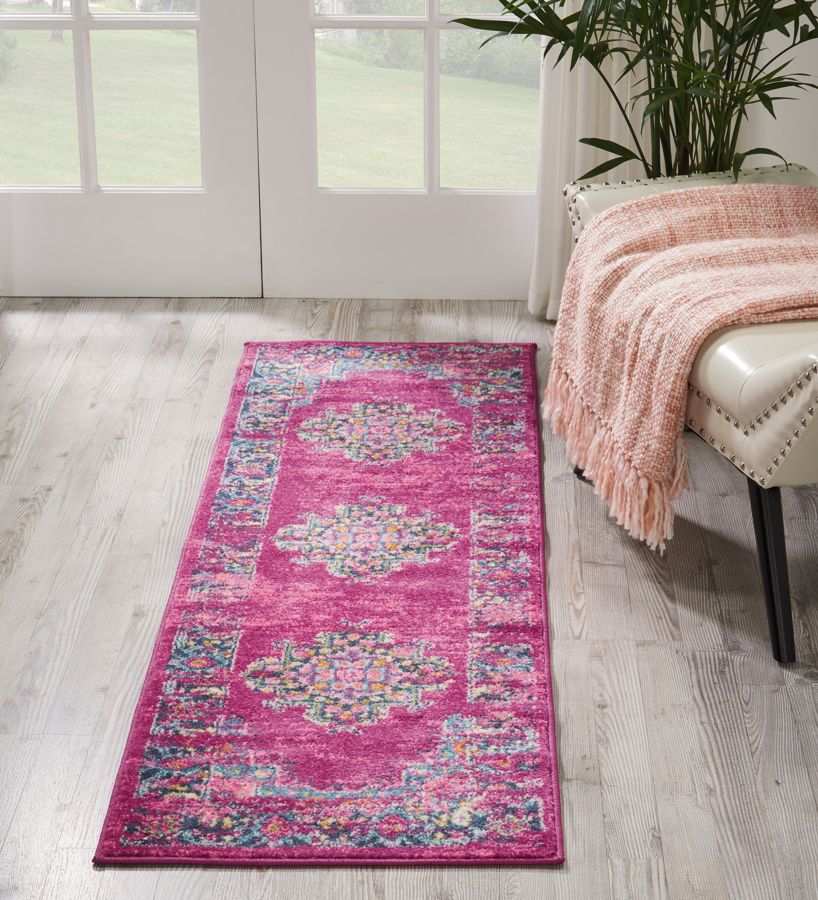 Nourison 99446387639 Passion 2 x 6 (ft) Polypropylene Fuchsia Rectangular Indoor Abstract Area rug